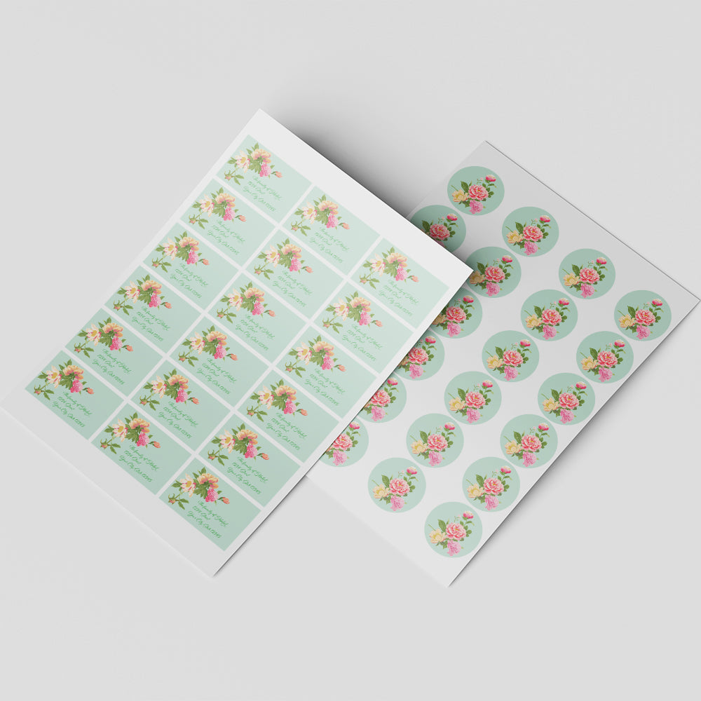 Floral Birthday or Garden Party Invitations with return address labels and envelope seals