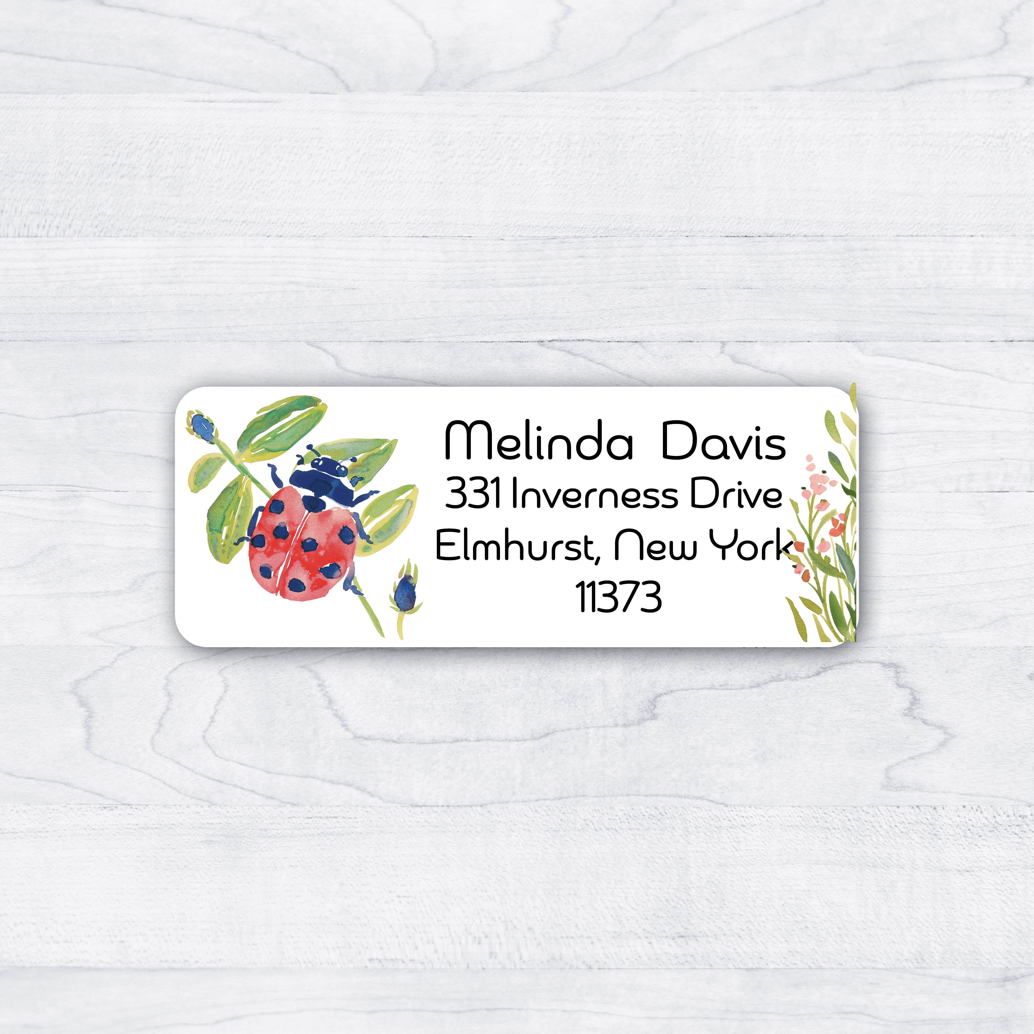 red ladybug and flower return address labels