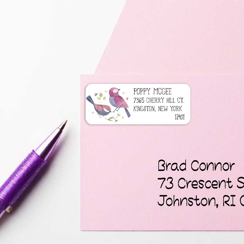 Magenta Birds Return Address Label