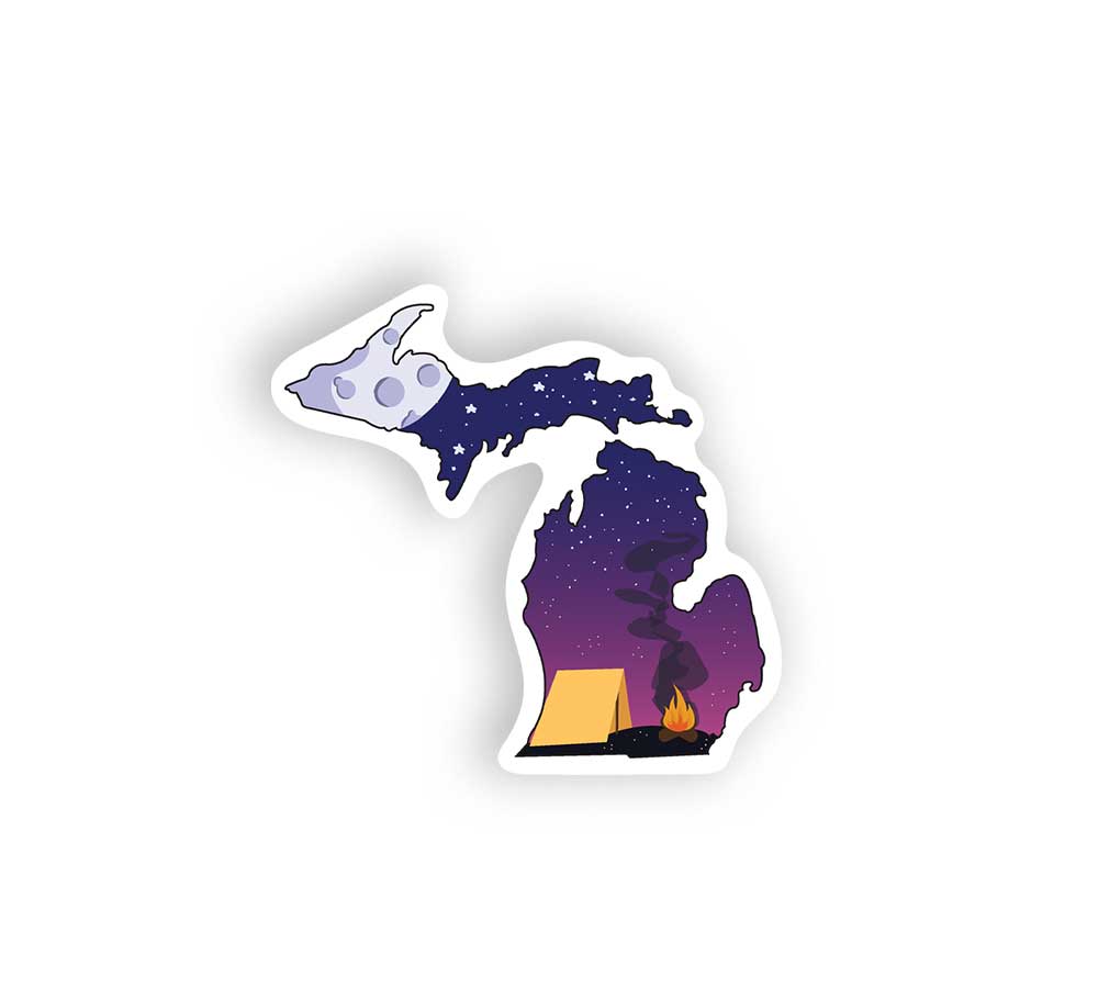 Michigan Camping Under the Stars Sticker — Outline State Sticker
