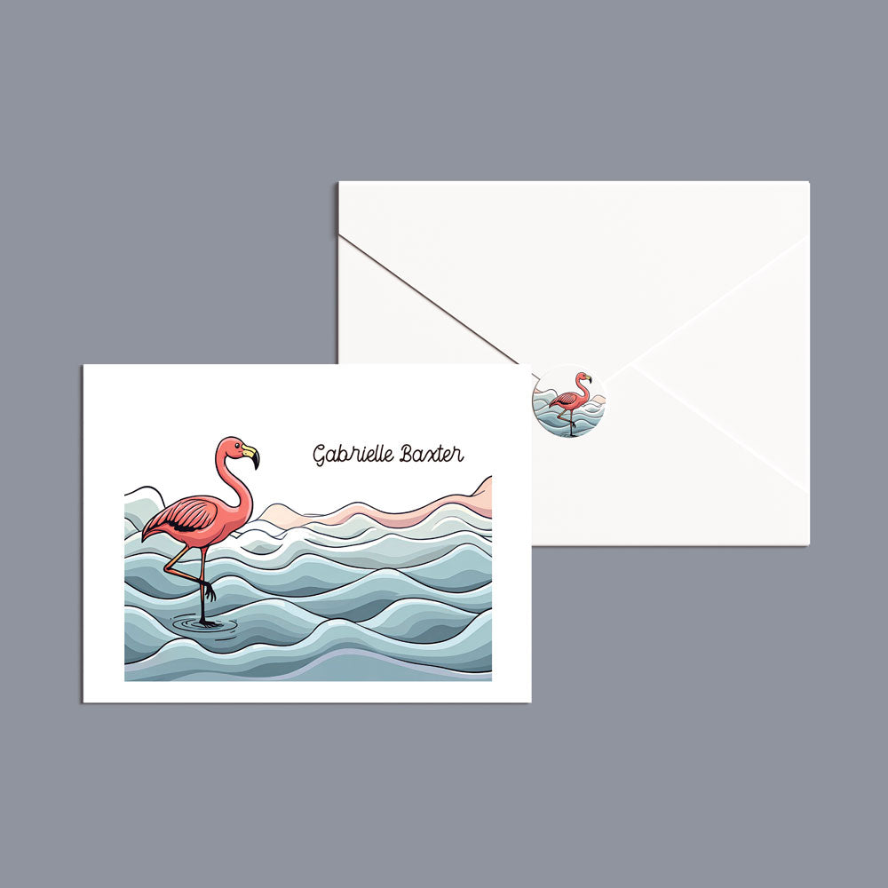 Flamingo in Water Personal Notecards with Matching Seals