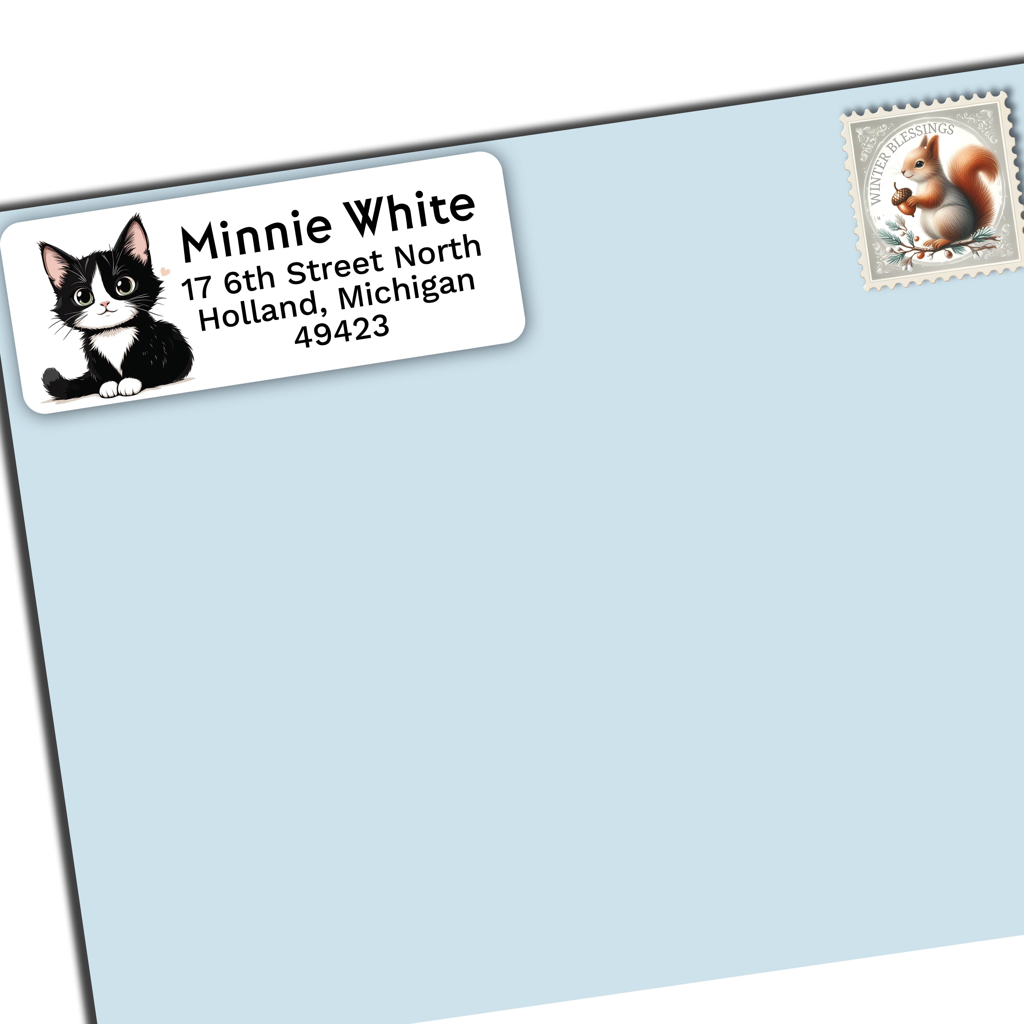 Minnie White Cat Return Address Labels