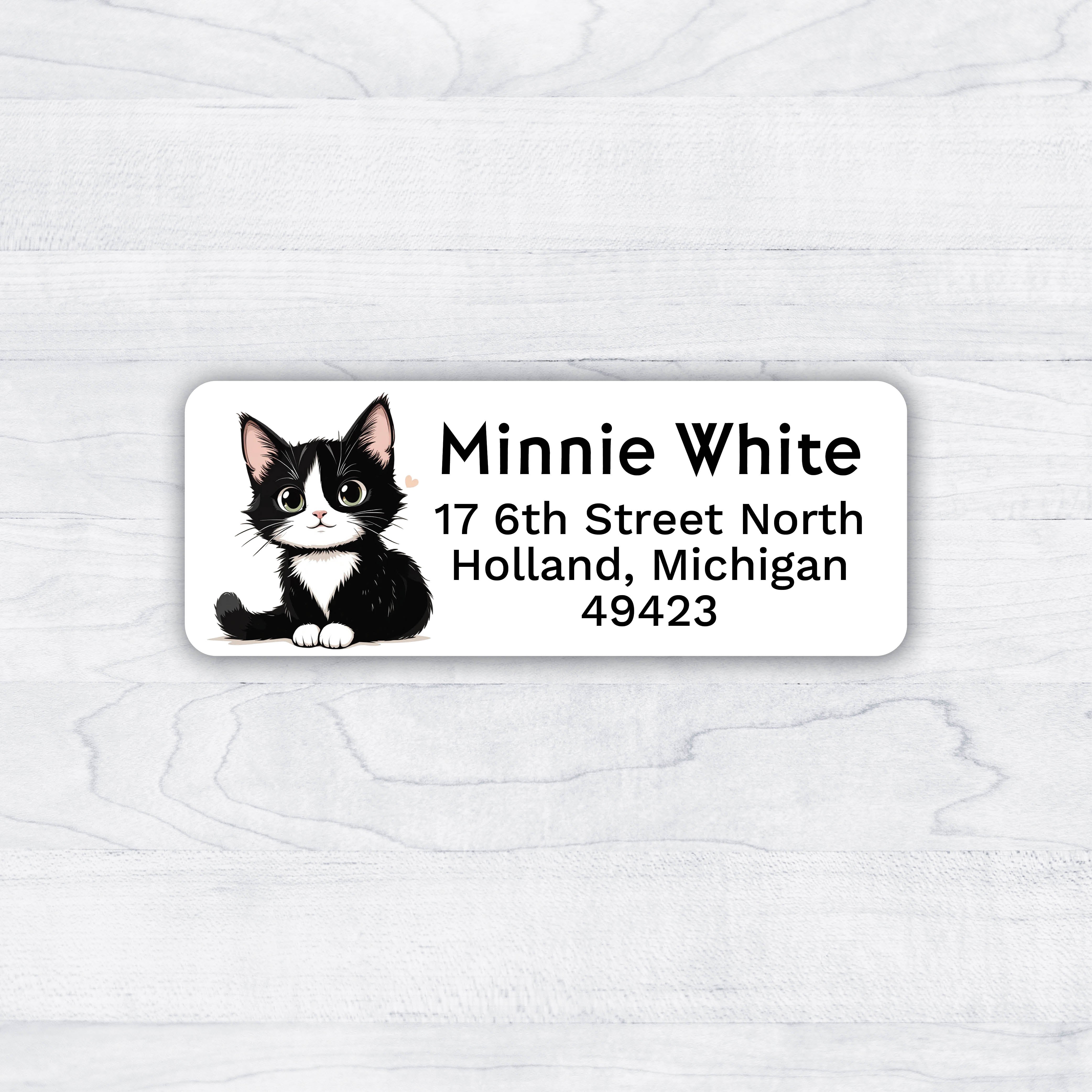 Minnie White Cat Return Address Labels