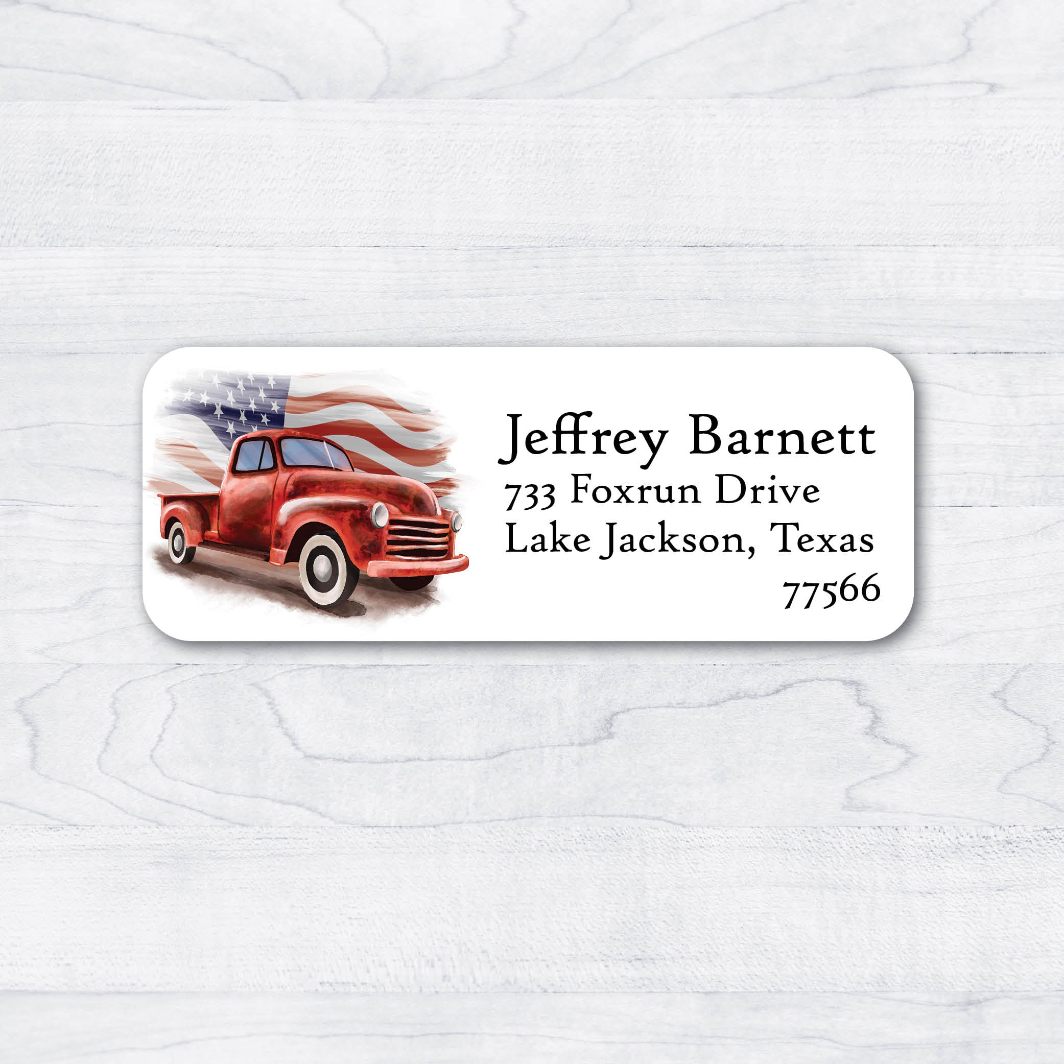 Red truck american flag patriotic return address labels