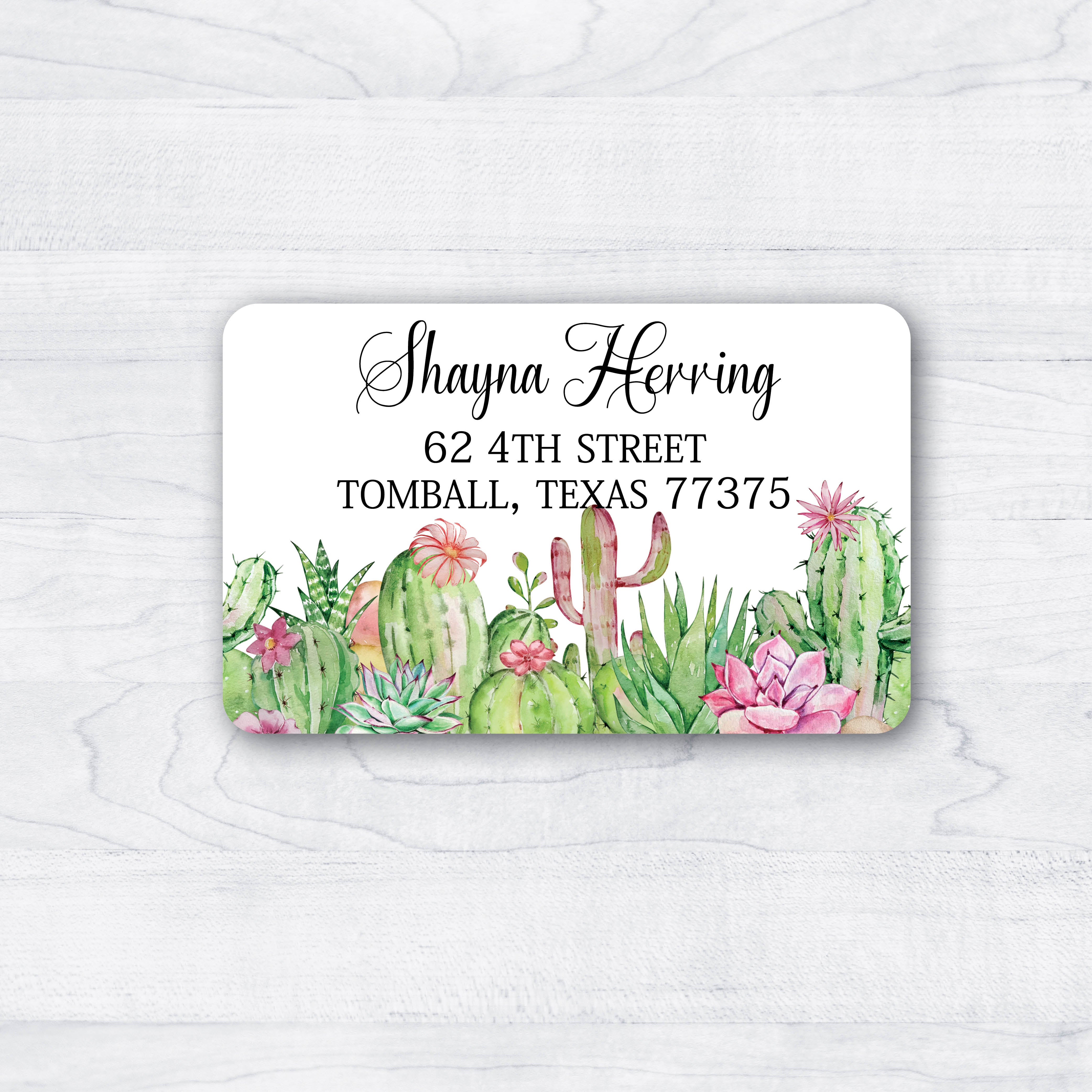 green and pink vibrant return address labels with cactus and succulents southwest