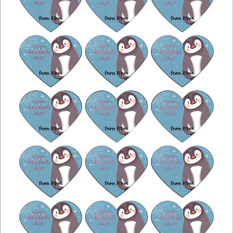 Penguin Valentine with Matching Heart Stickers