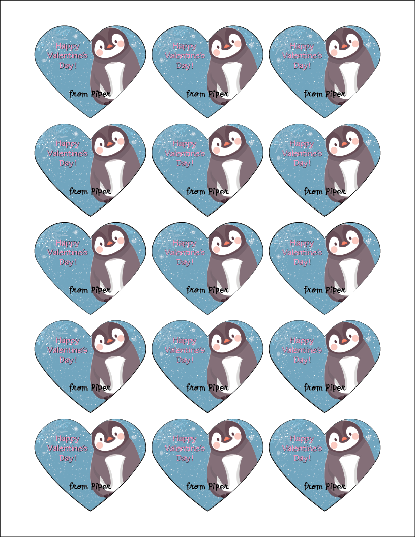 Penguin Valentine with Matching Heart Stickers