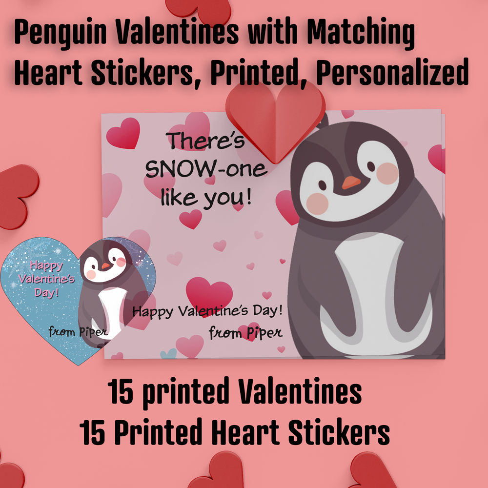 Penguin Valentine with Matching Heart Stickers