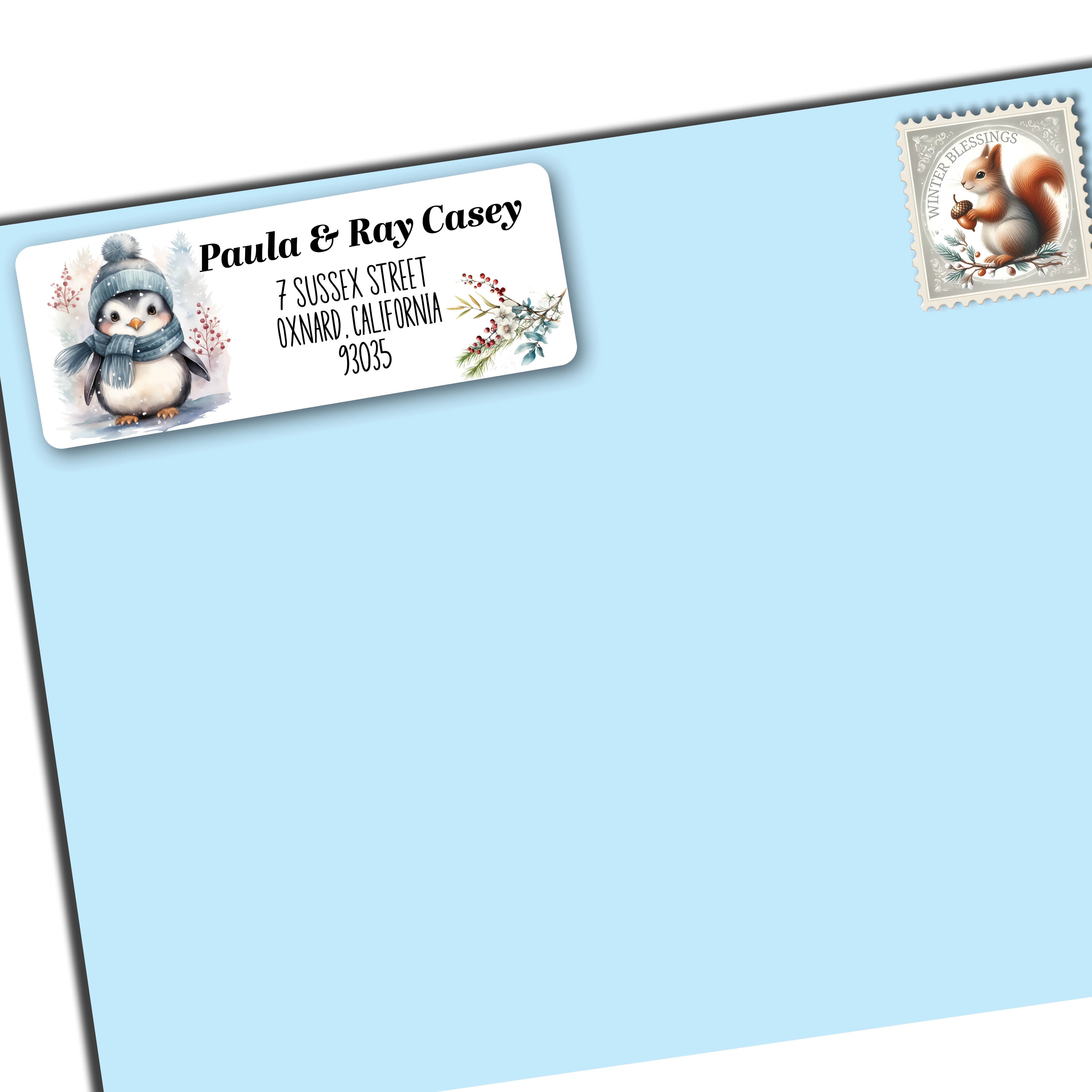 Penguin & Winter Blooms Return Address Label
