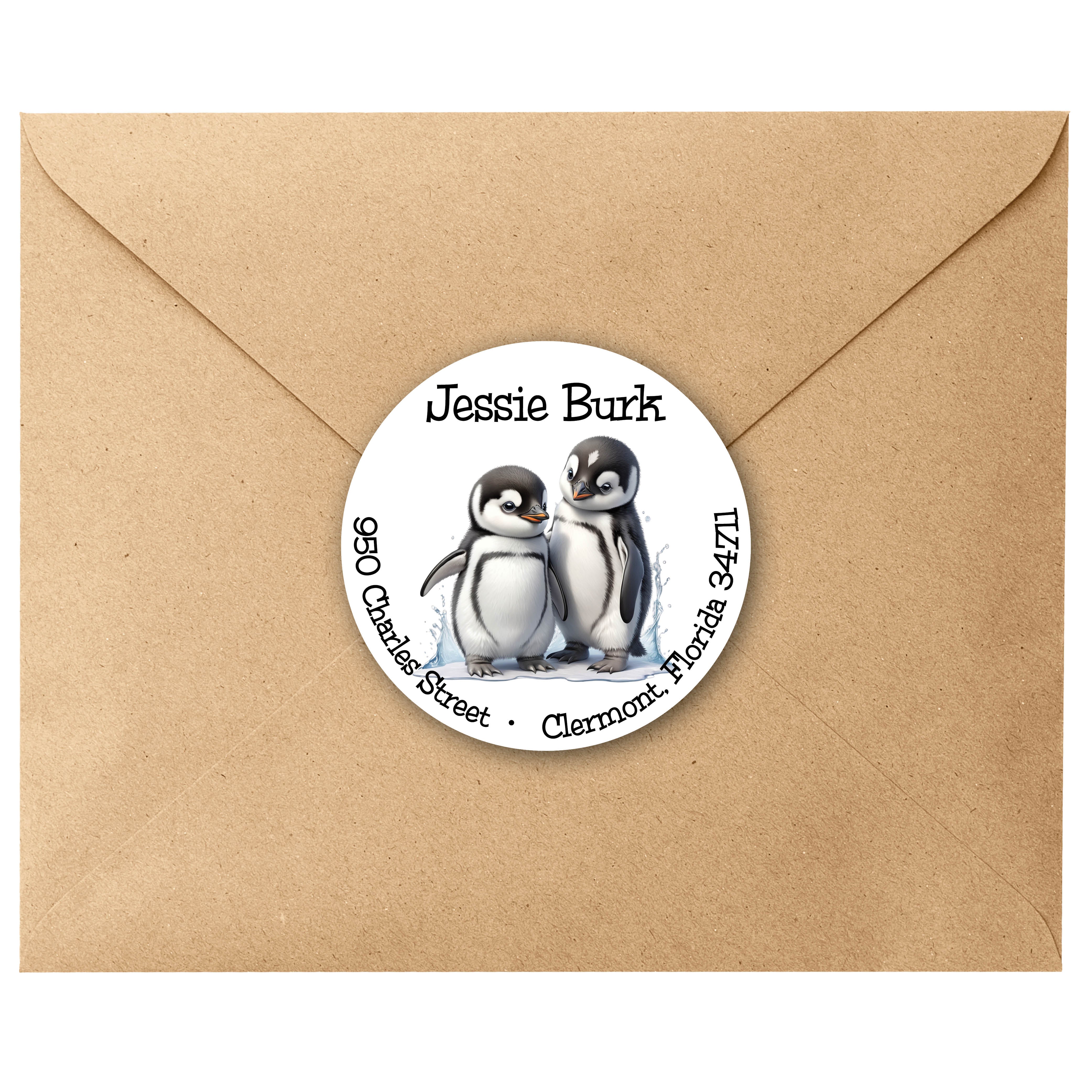 Penguin Pair Round Return Address Labels