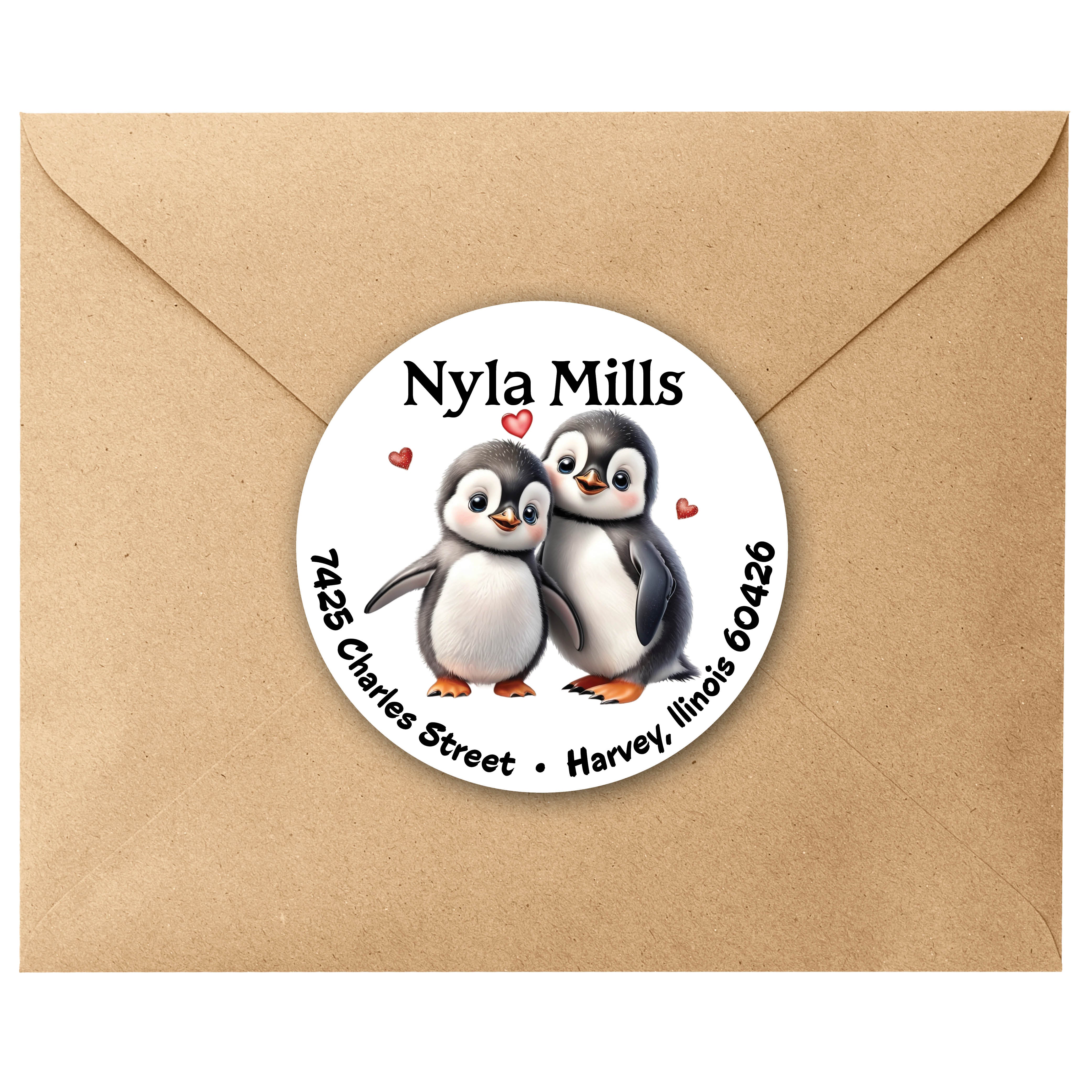 Penguin Pair Round Return Address Labels