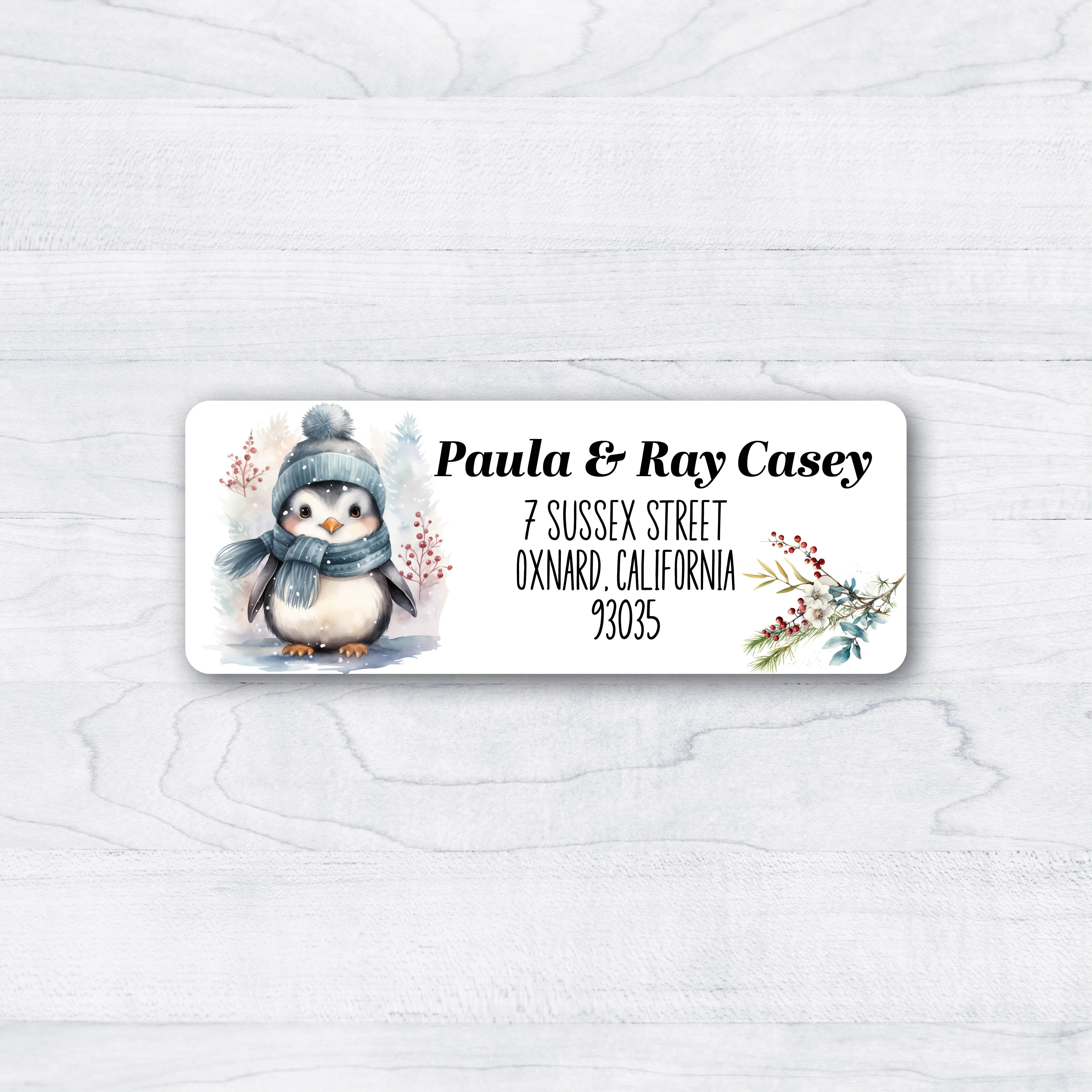 Penguin & Winter Blooms Return Address Label