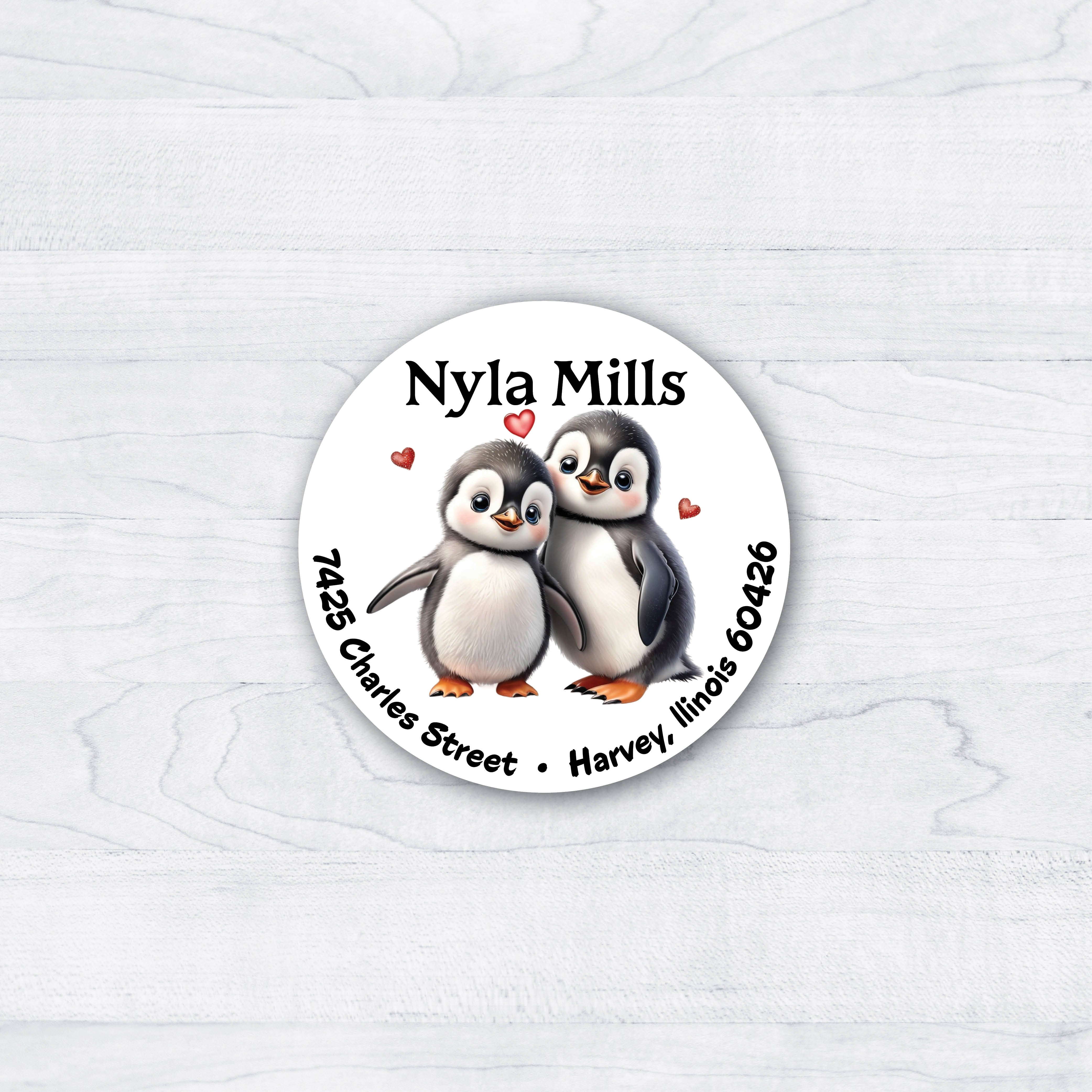 Penguin Pair Round Return Address Labels