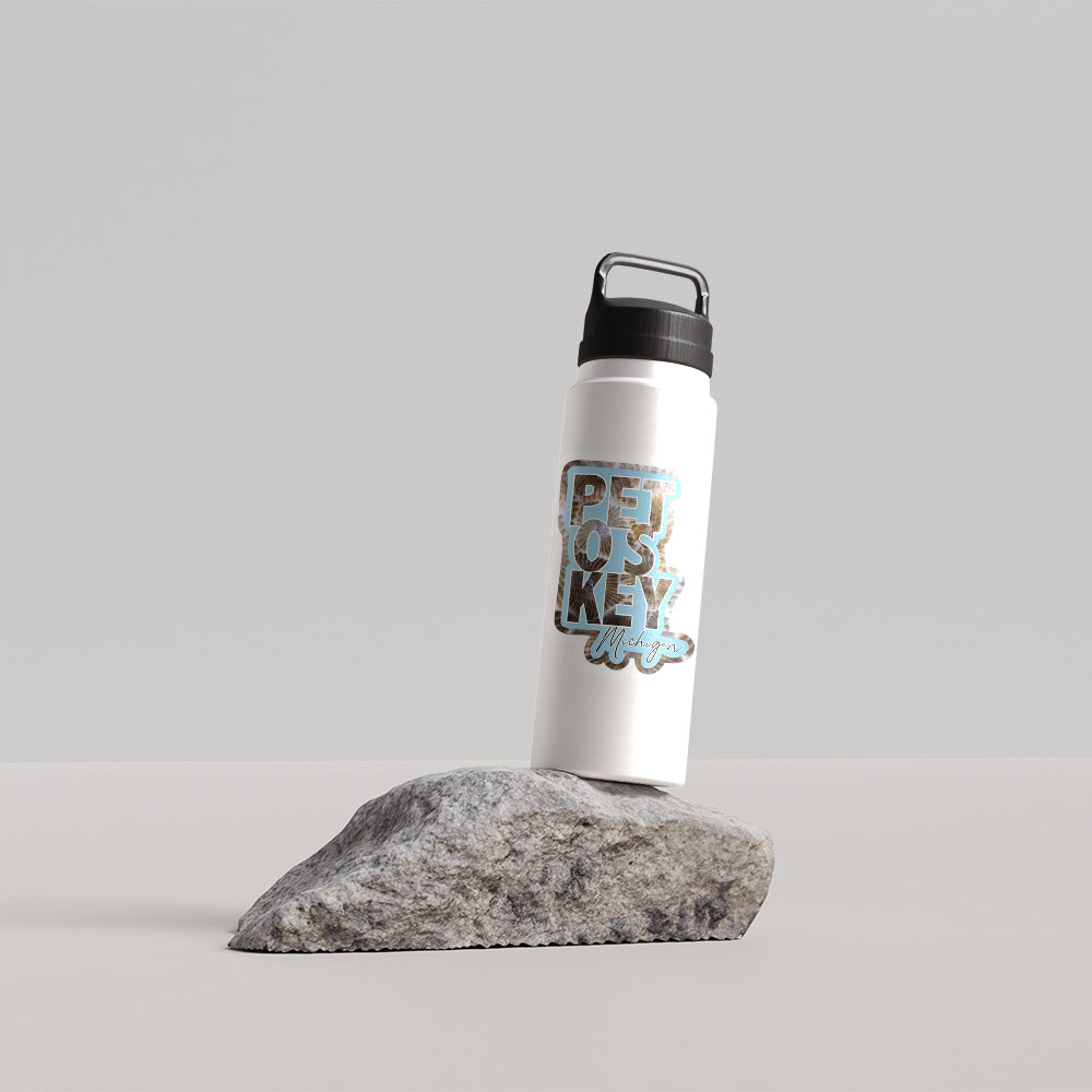 Petoskey Michigan Die Cut Sticker with Petoskey Stones