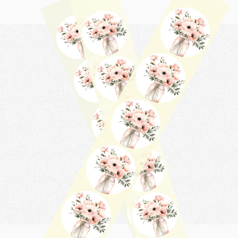 Pink Flower Vase Envelope Seals