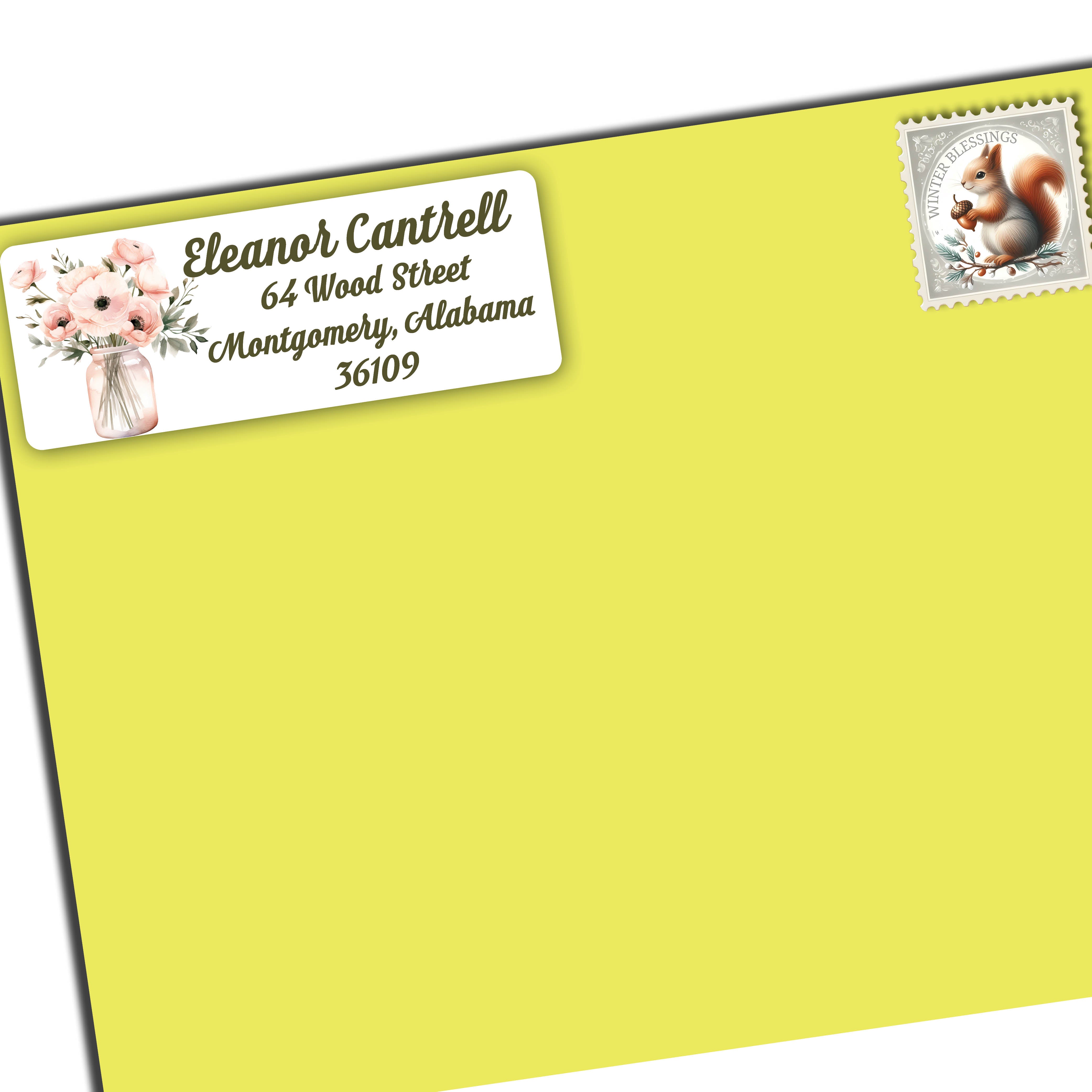 Pink Flowers in Vase Return Address Labels