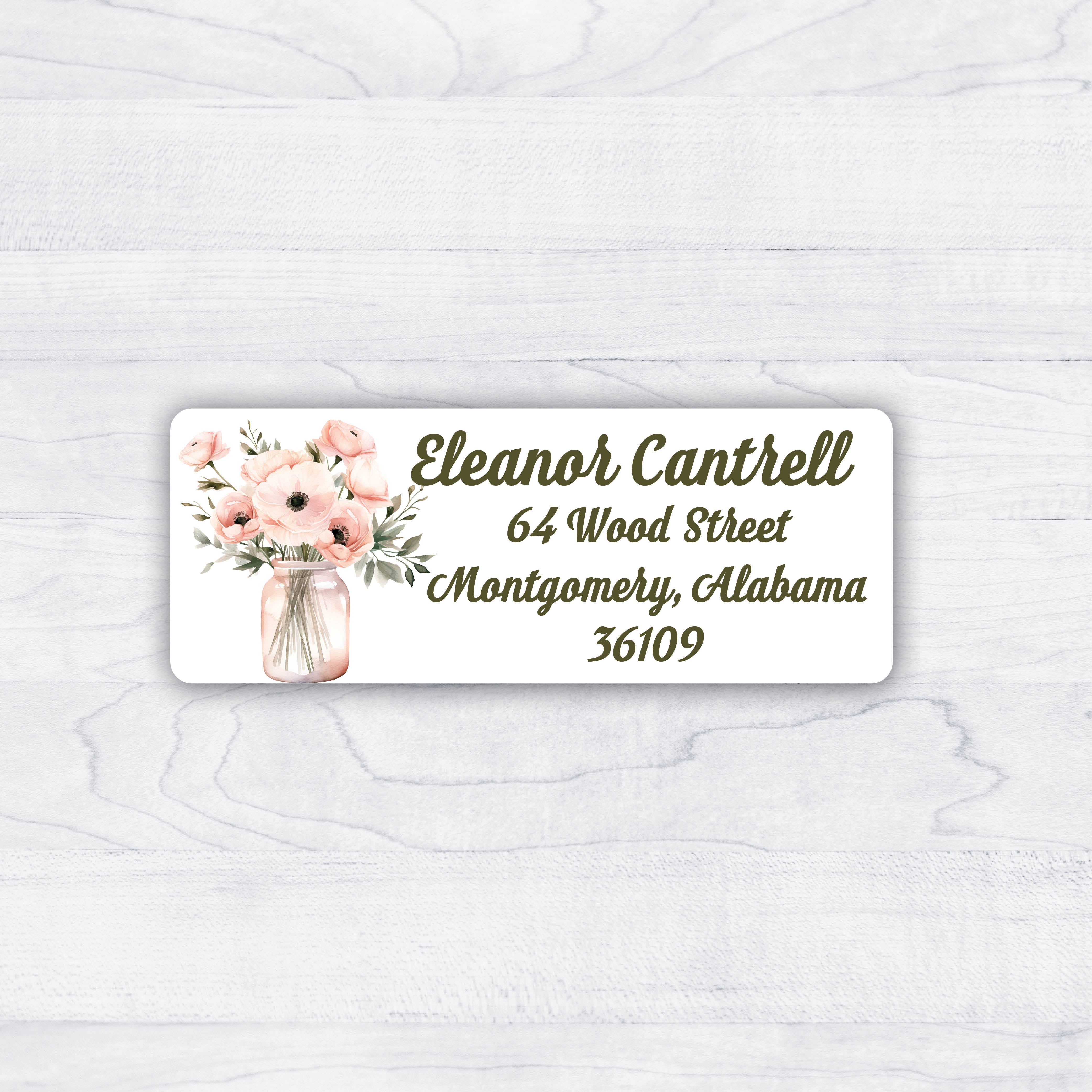 Pink Flowers in Vase Return Address Labels