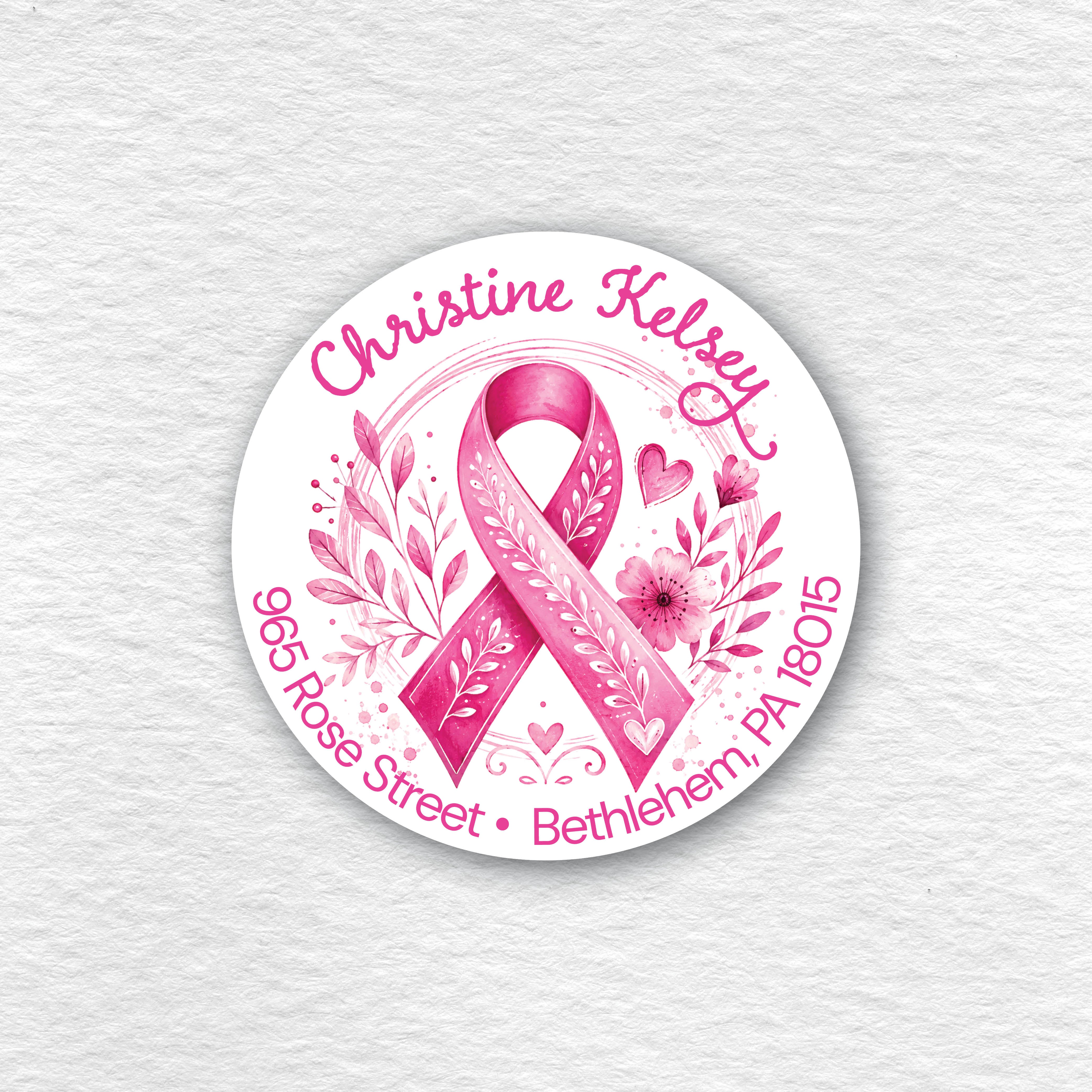 pink ribbon breast cancer awareness return address label