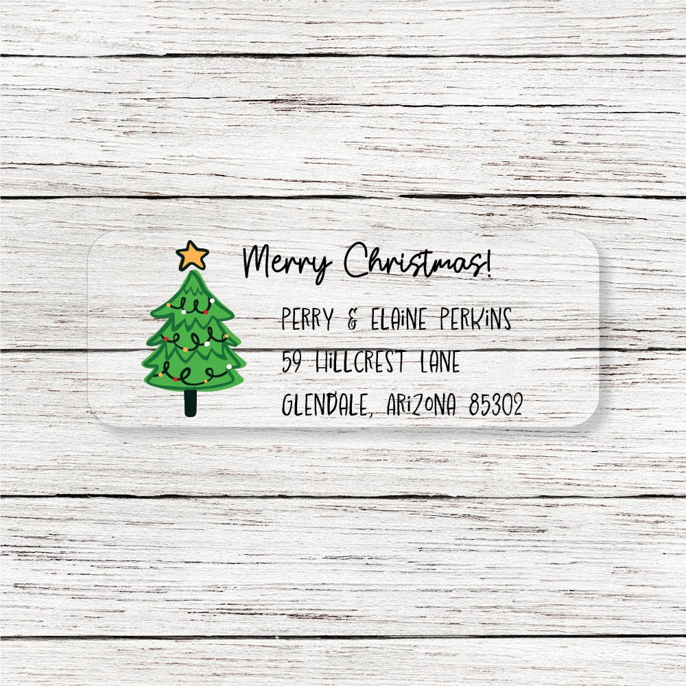 Playful  Christmas Tree Clear Return Address Labels