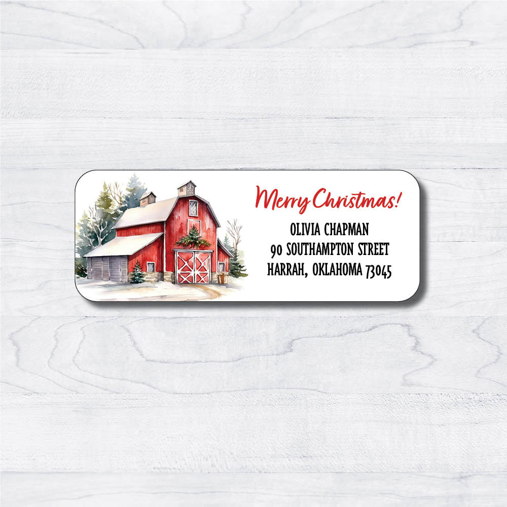 Red Barn Christmas Return Address Labels