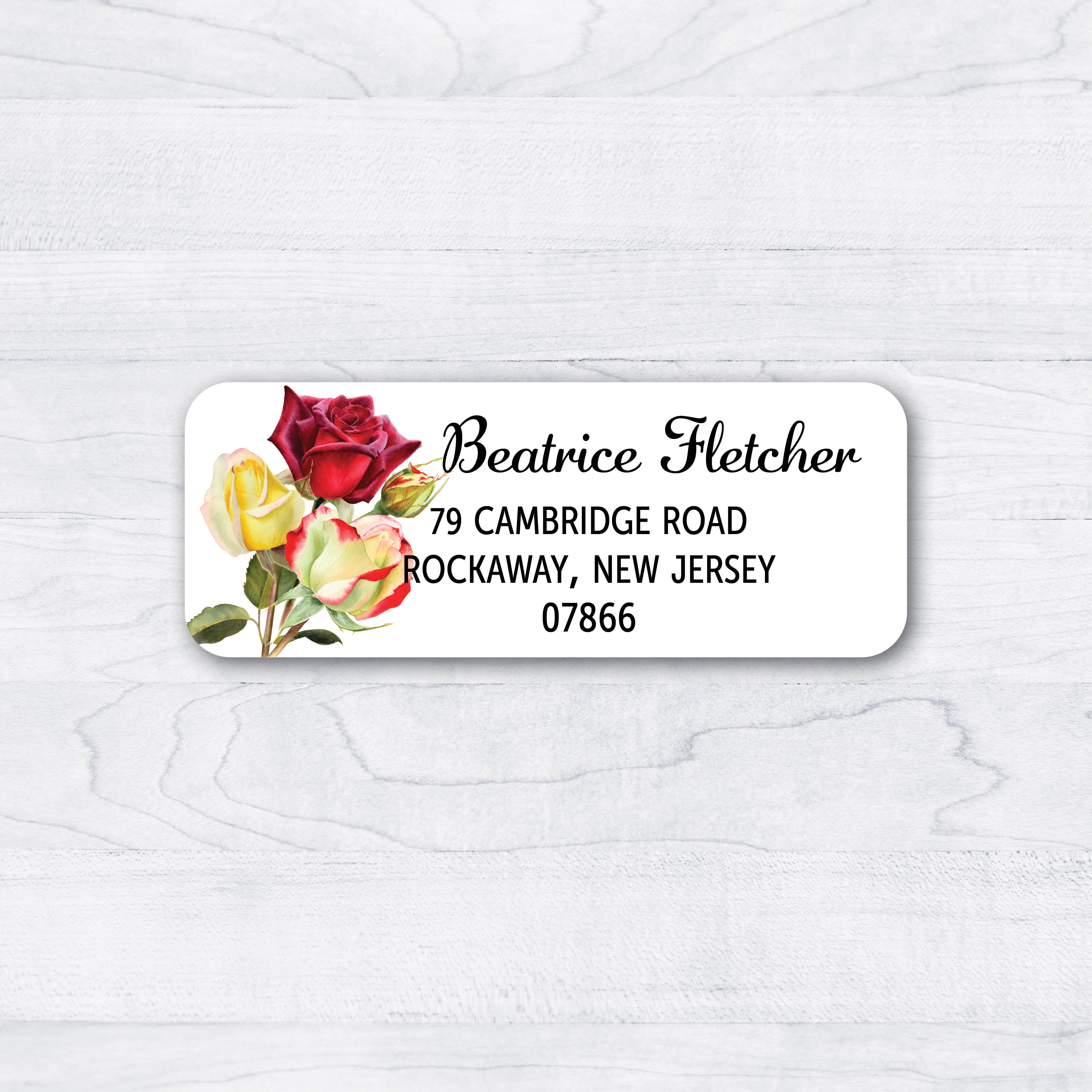 return address labels featuring roses