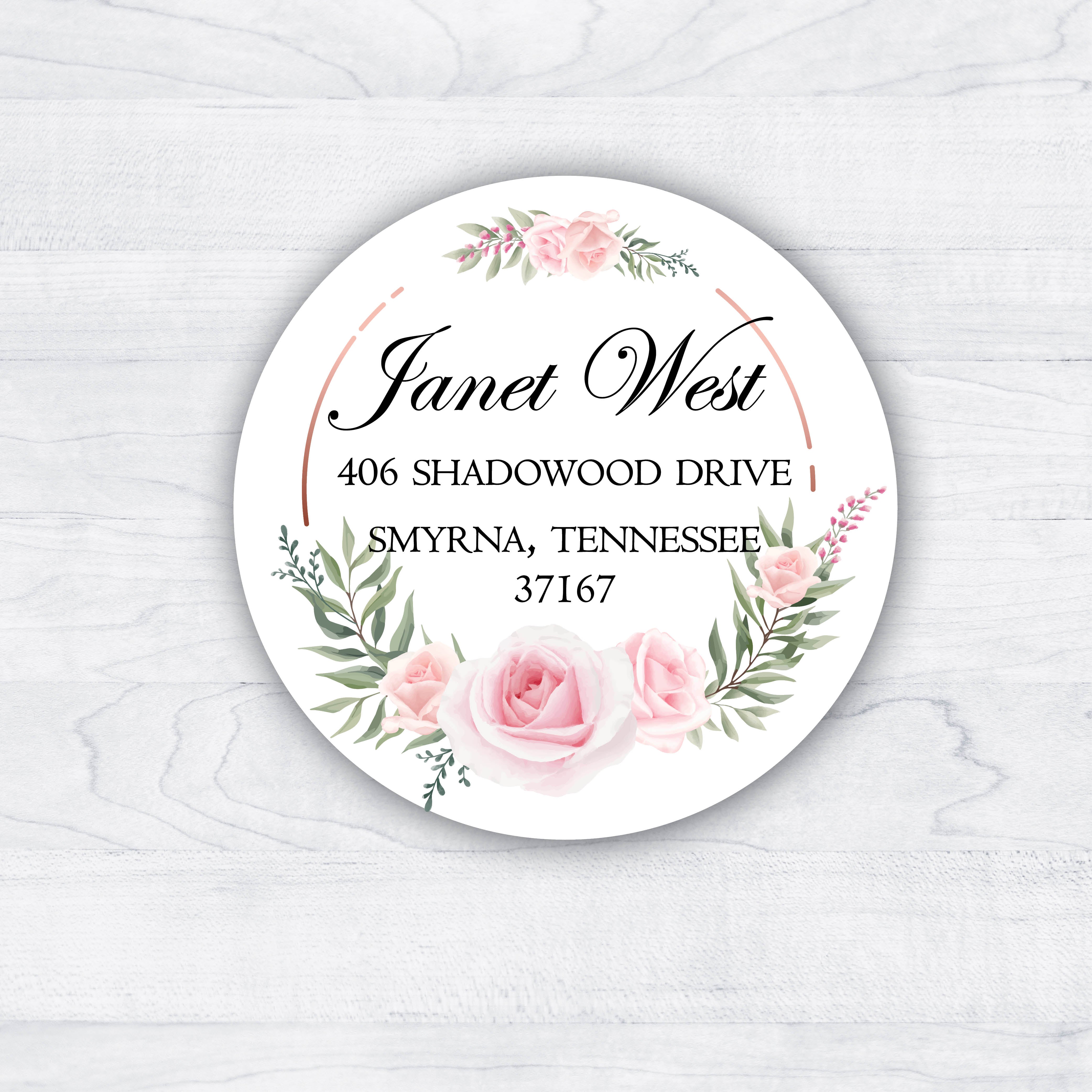 Pink Rose Round Return Address Labels