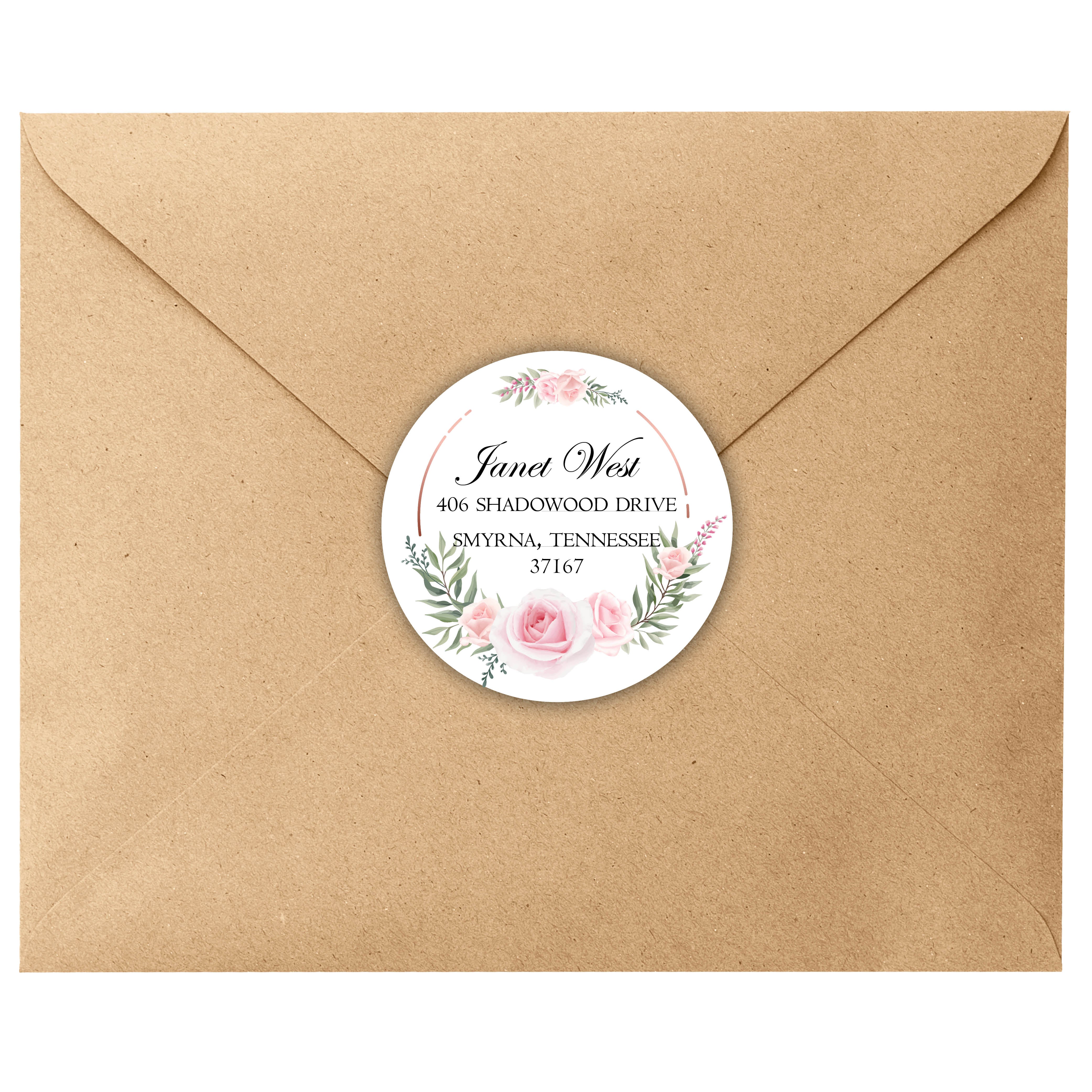 Pink Rose Round Return Address Labels