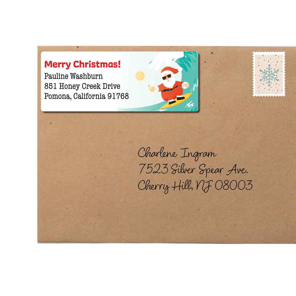 Surfing Santa Christmas Return Address Labels