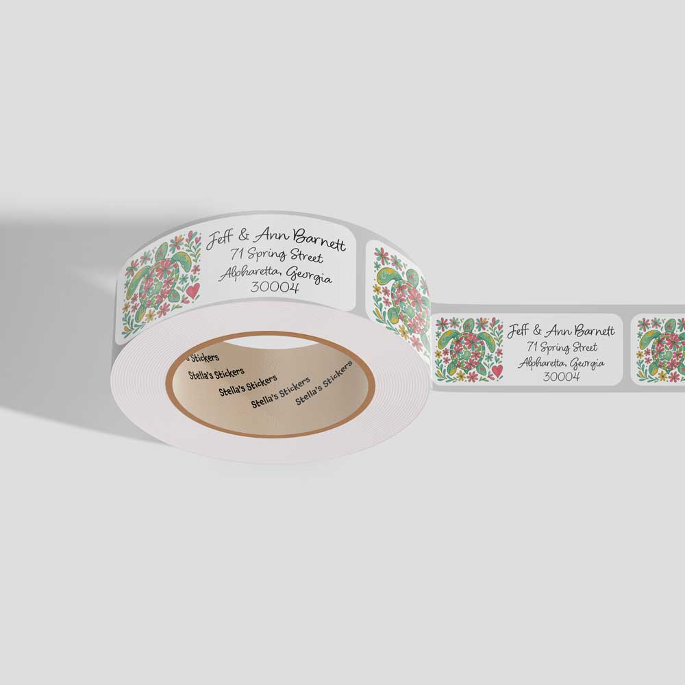 Turtle Labeles Sea Turtle with Flowers Return Address Labels – Stella's Stickers & Cards