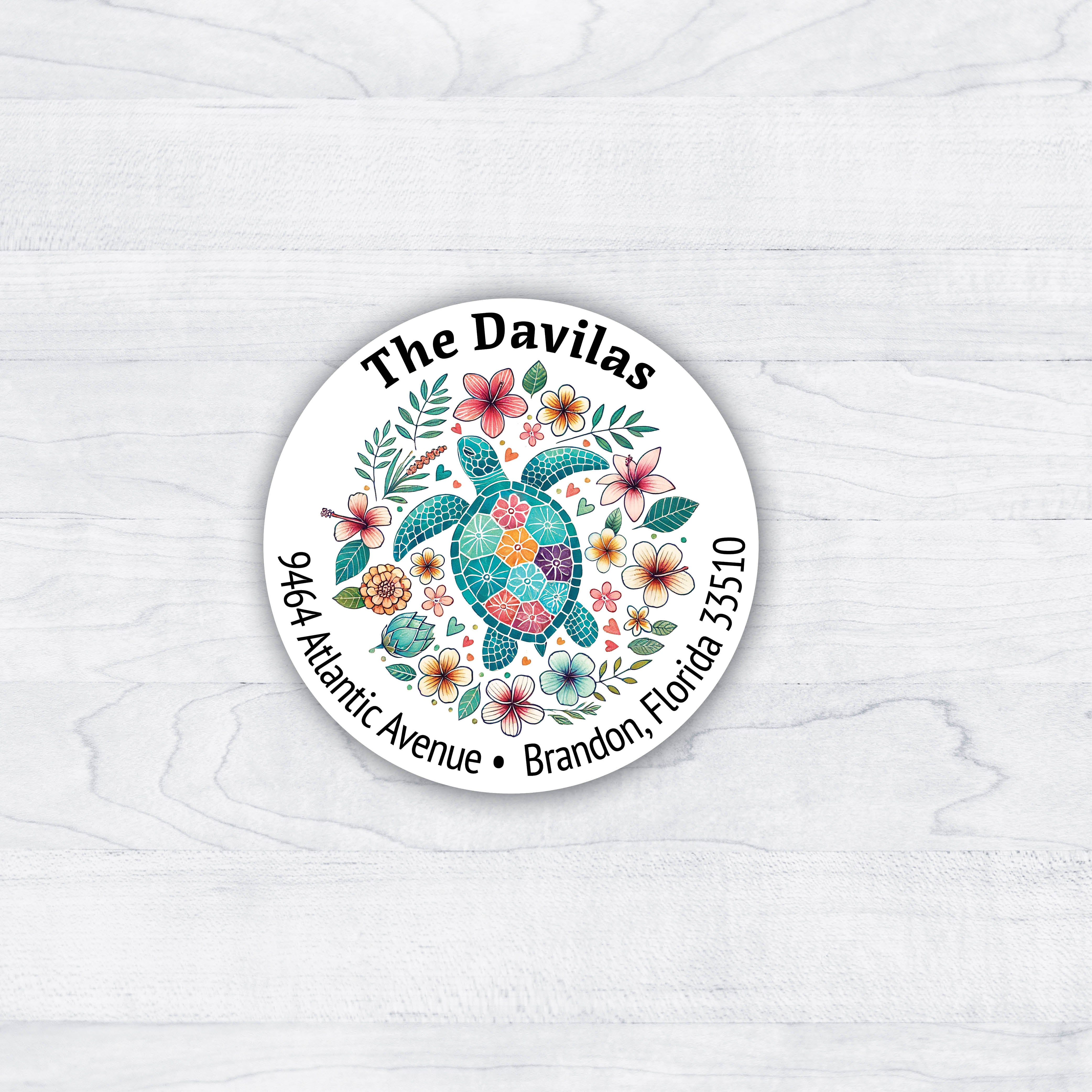 Sea Turtle Round Return Address Labels