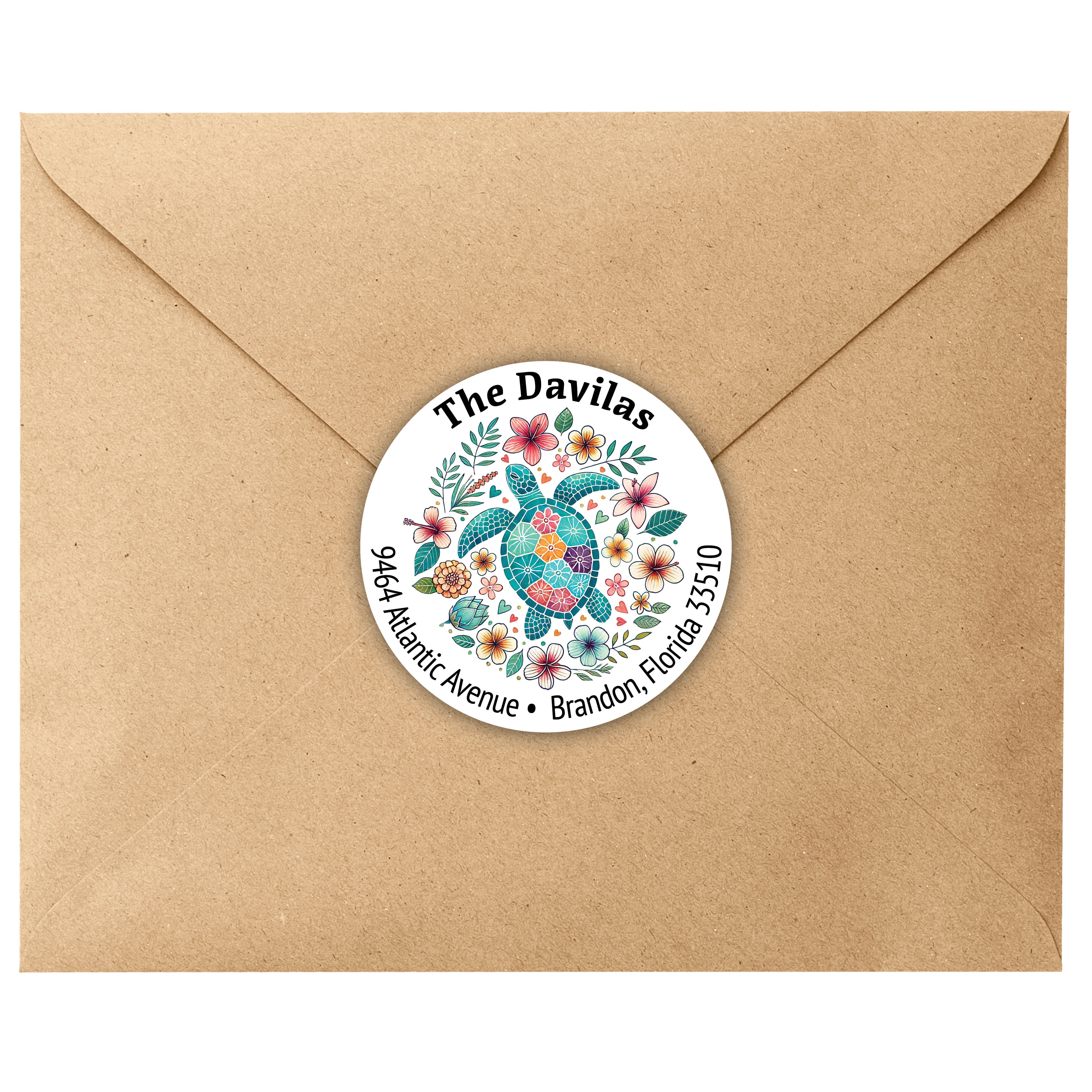 Sea Turtle Round Return Address Labels