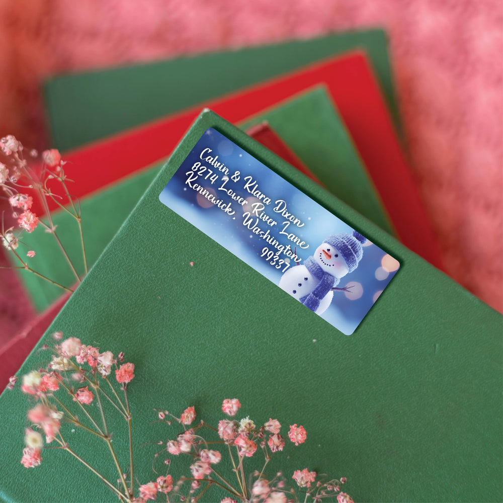 Snowman in Blue Christmas Return Address Labels