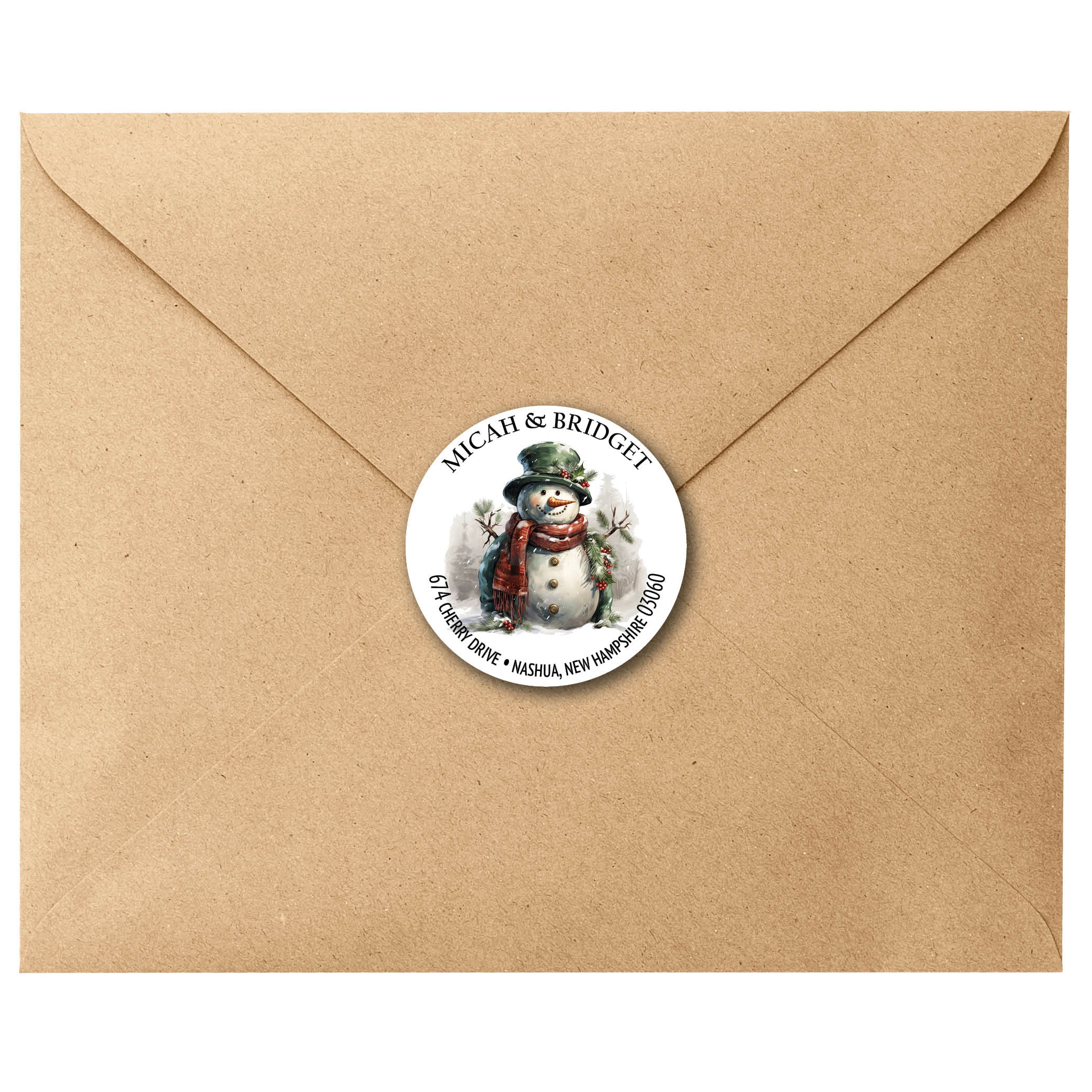 Vintage Christmas Snowman Round Return Address Labels