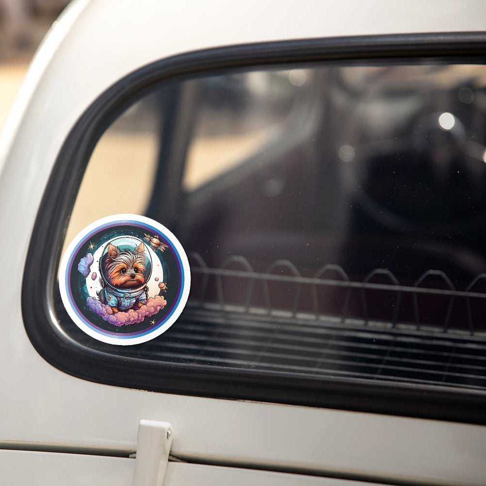 Astronaut Space Yorkie Sticker, Weatherproof, Waterproof for Laptop, Water bottle, car