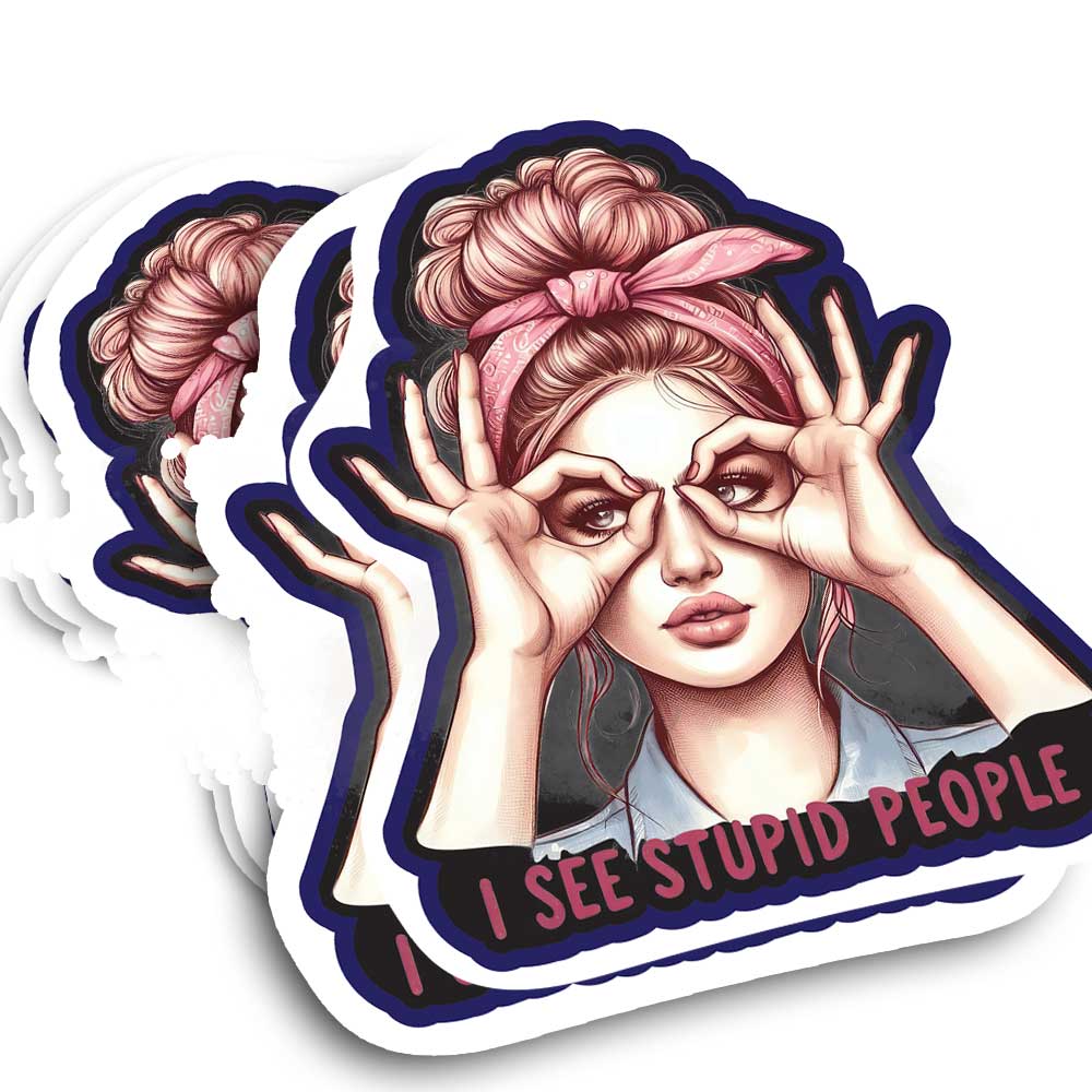 "I See Stupid People" Retro Girl Pin-Up Vinyl Decal Sticker