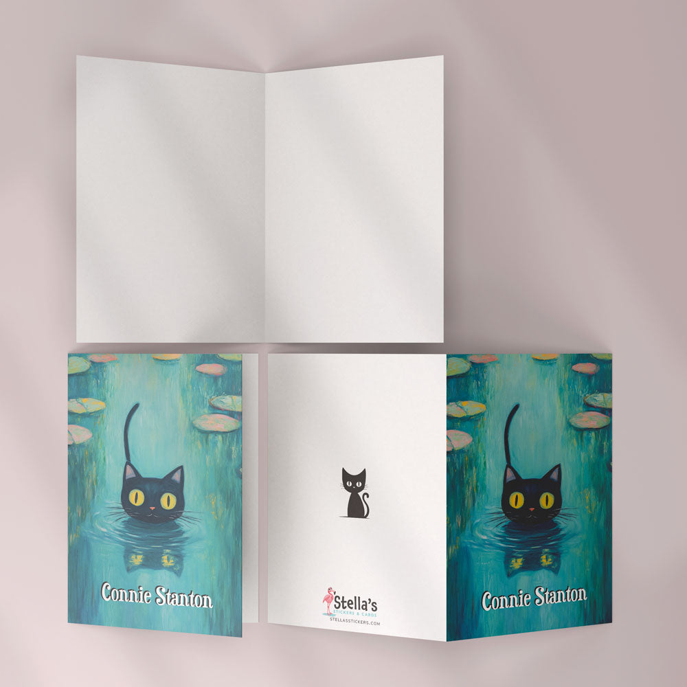 Cat in Water Lillies Personal Notecards with Matching Seal