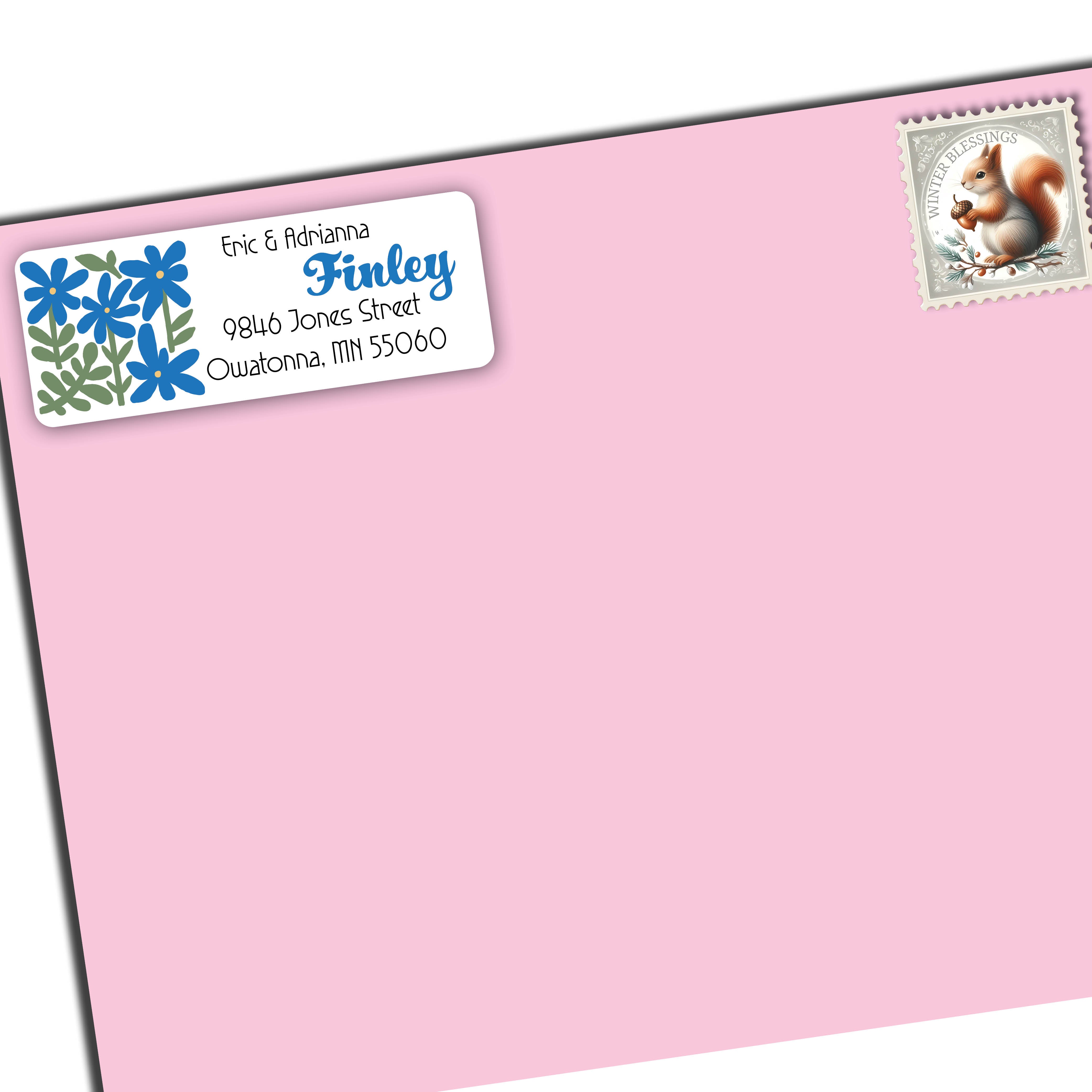 Matisse-Style Blue Flowers Return Address Labels