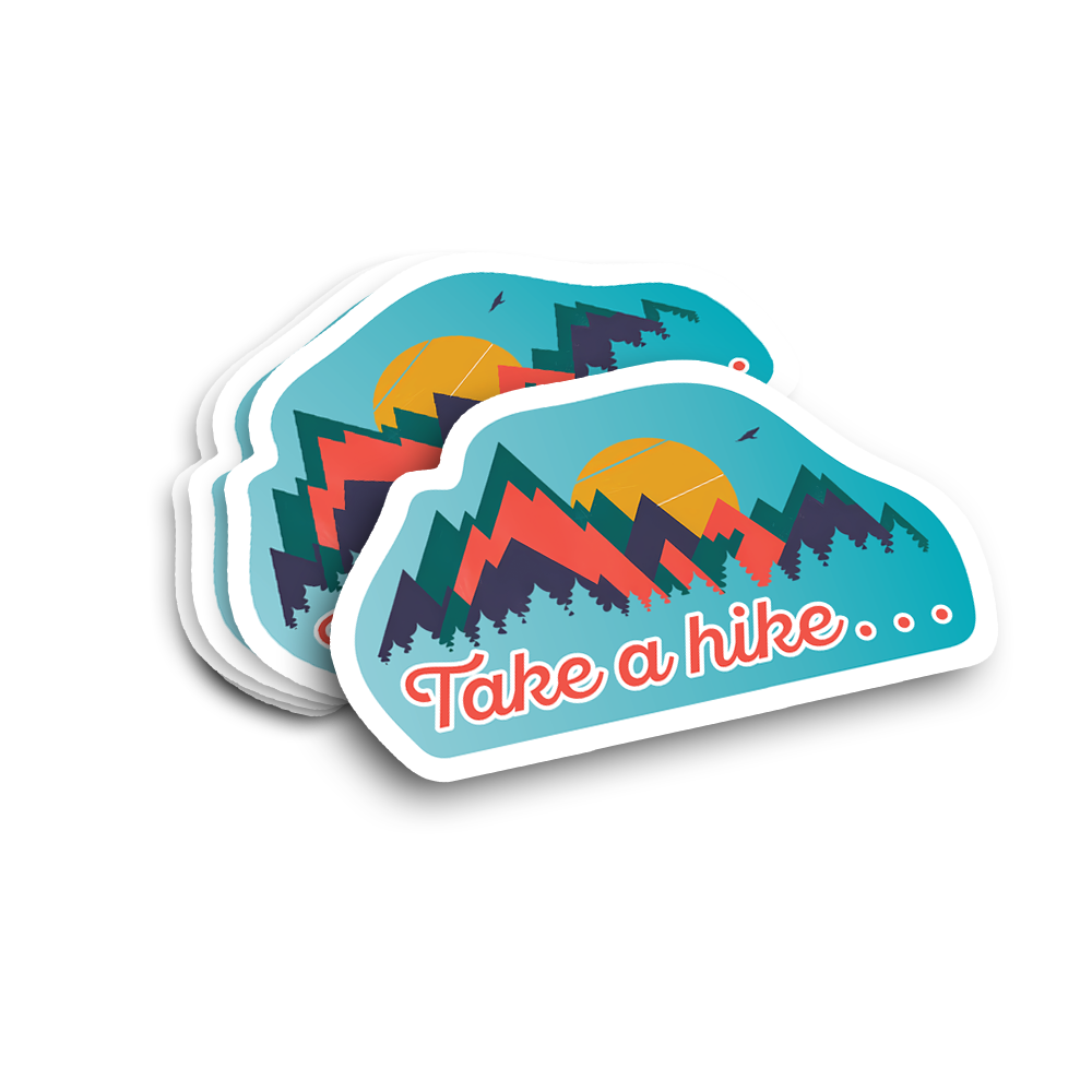 take a hike sticker with mountains and sunset for nature loving sticker lovers who love hiking