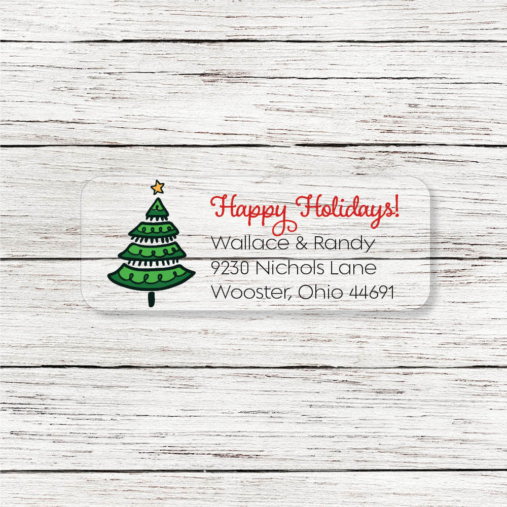 Totally Cool Christmas Tree Clear Return Address Labels