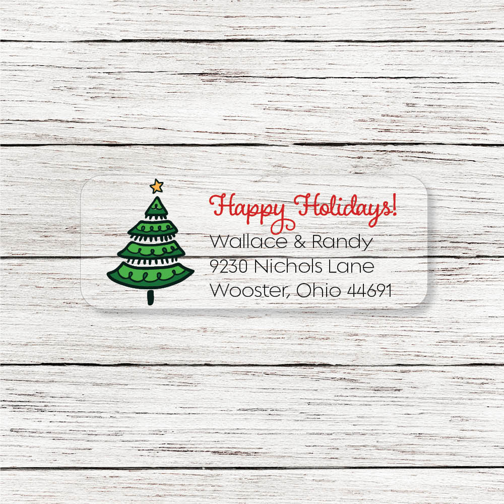 Totally Cool Christmas Tree Clear Return Address Labels