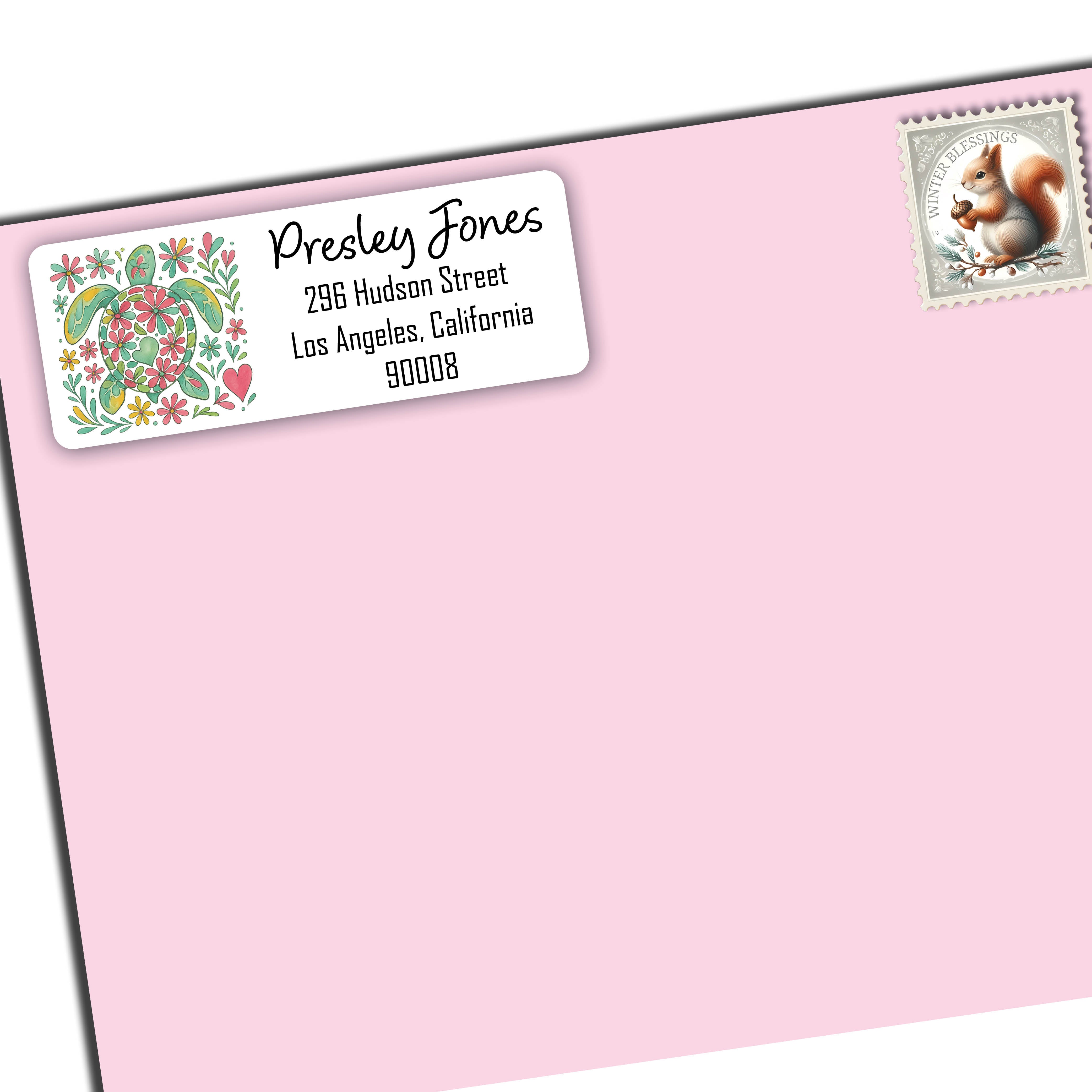 Sea Turtle with Flowers Return Address Labels