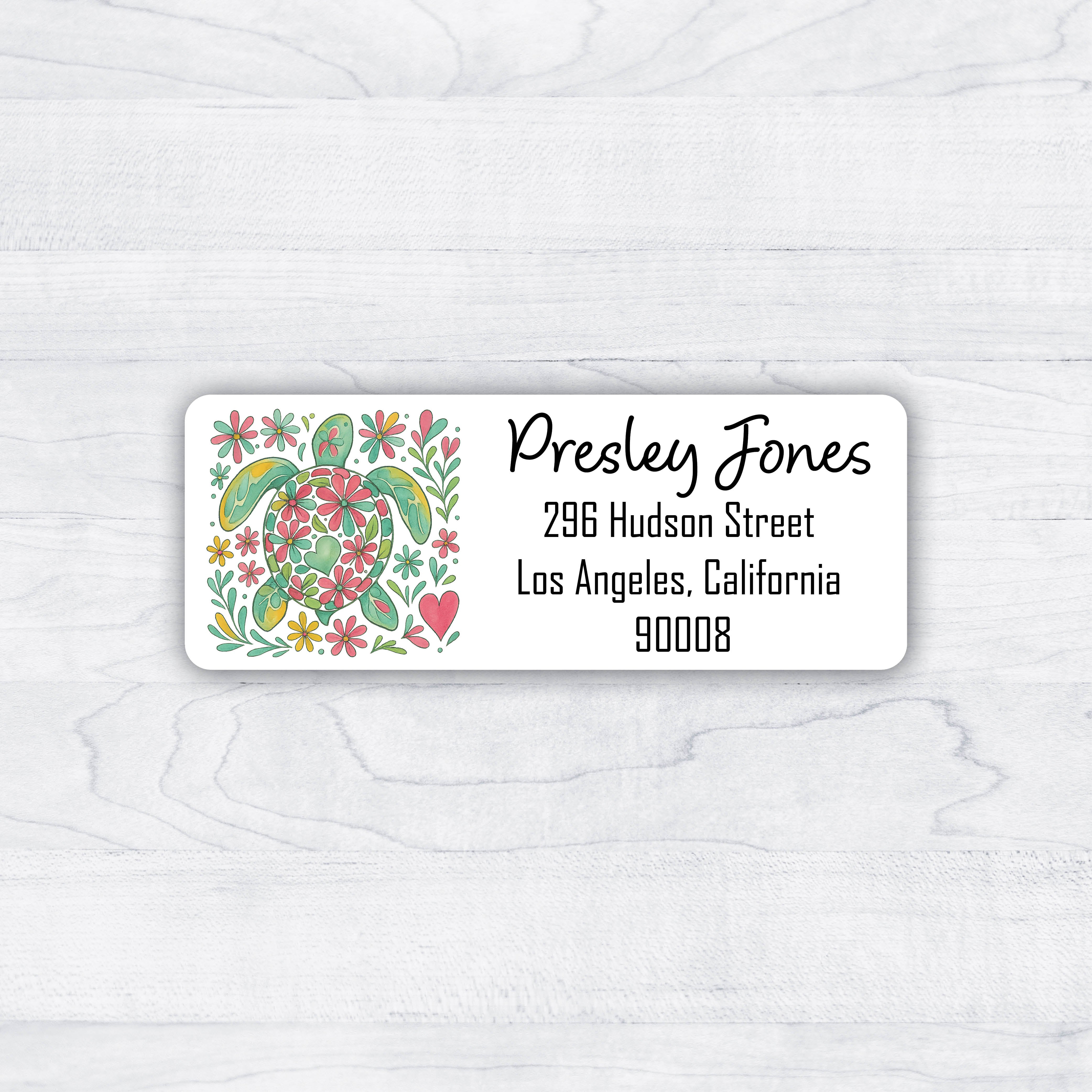 Sea Turtle with Flowers Return Address Labels
