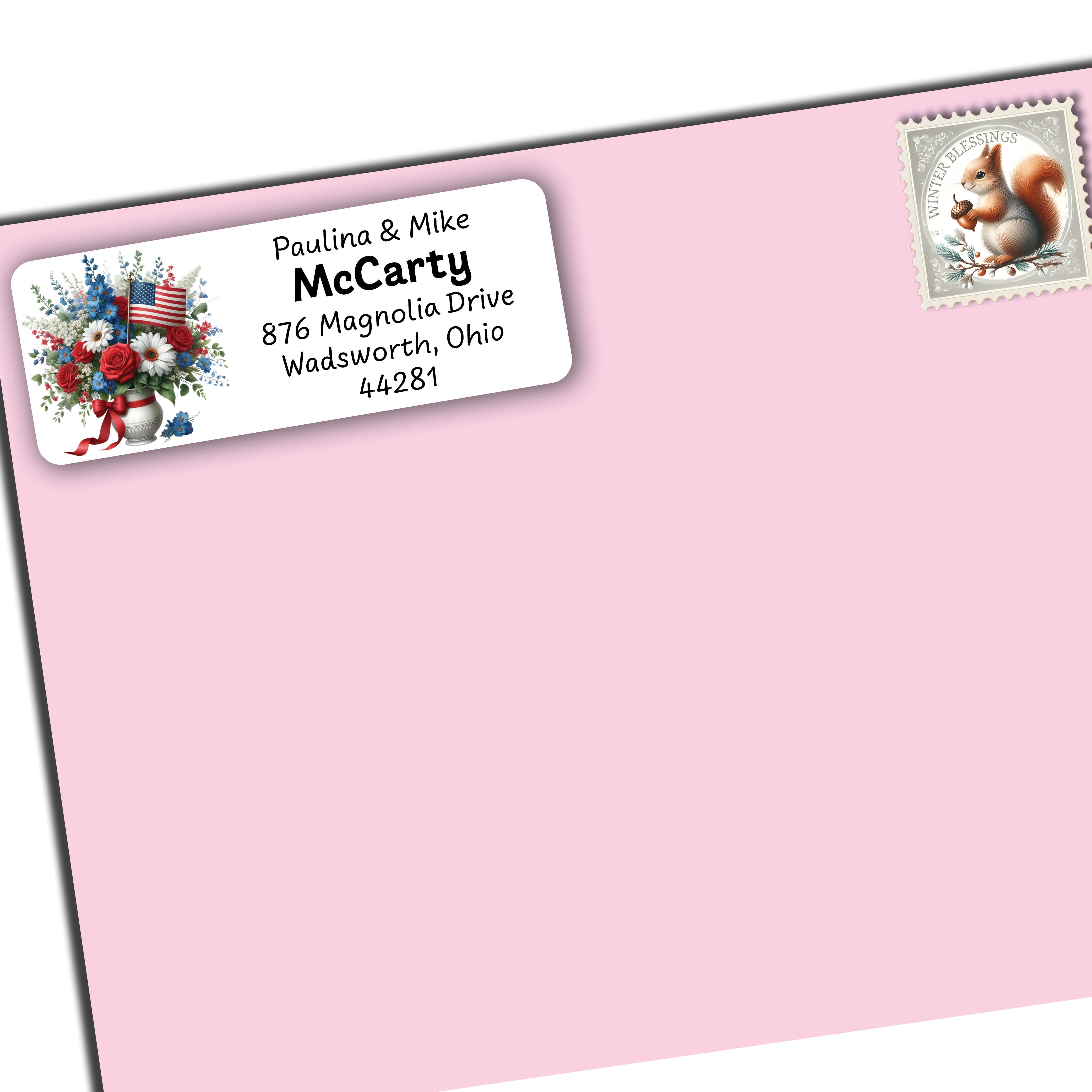 U.S.A. themed Floral Return Address Labels