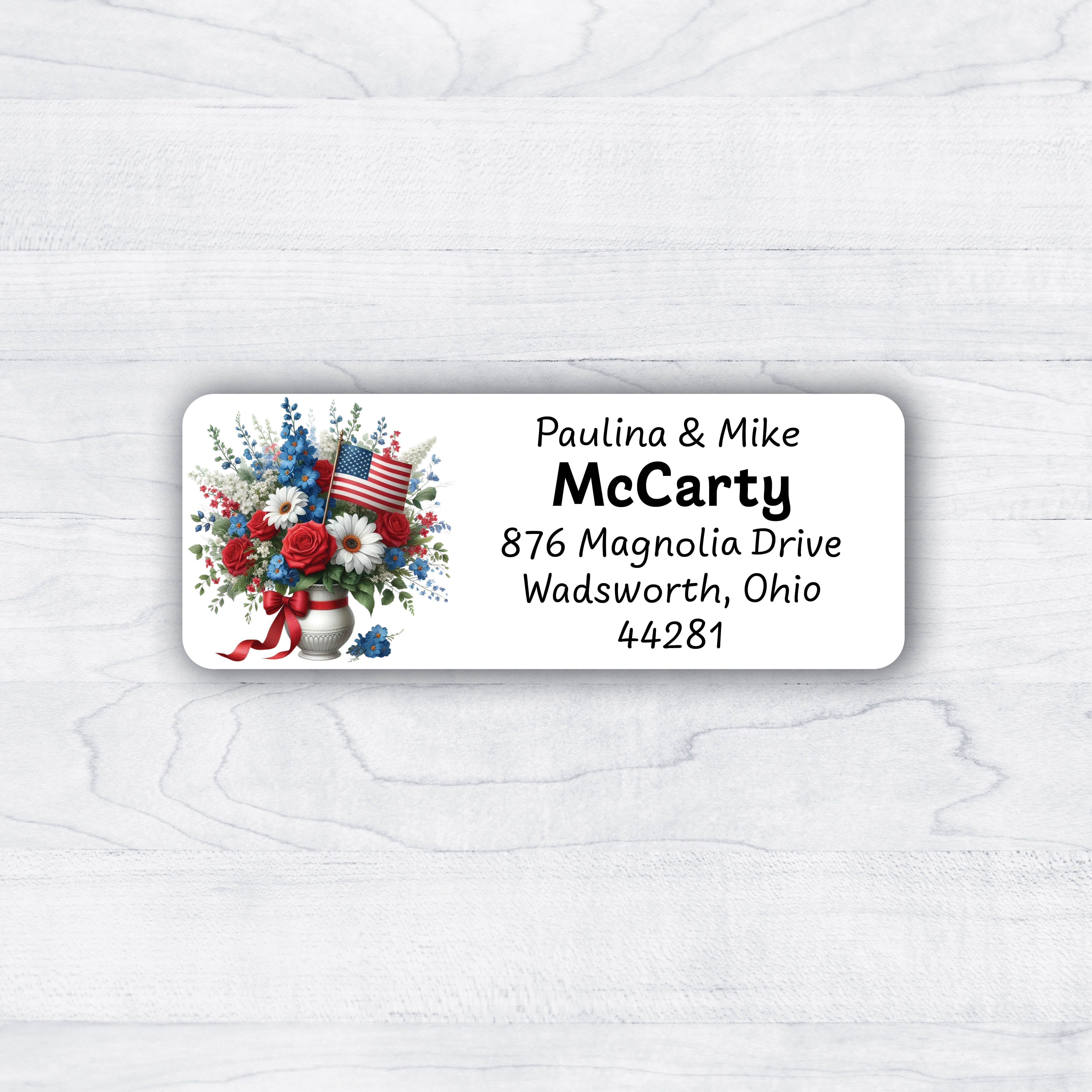 U.S.A. themed Floral Return Address Labels