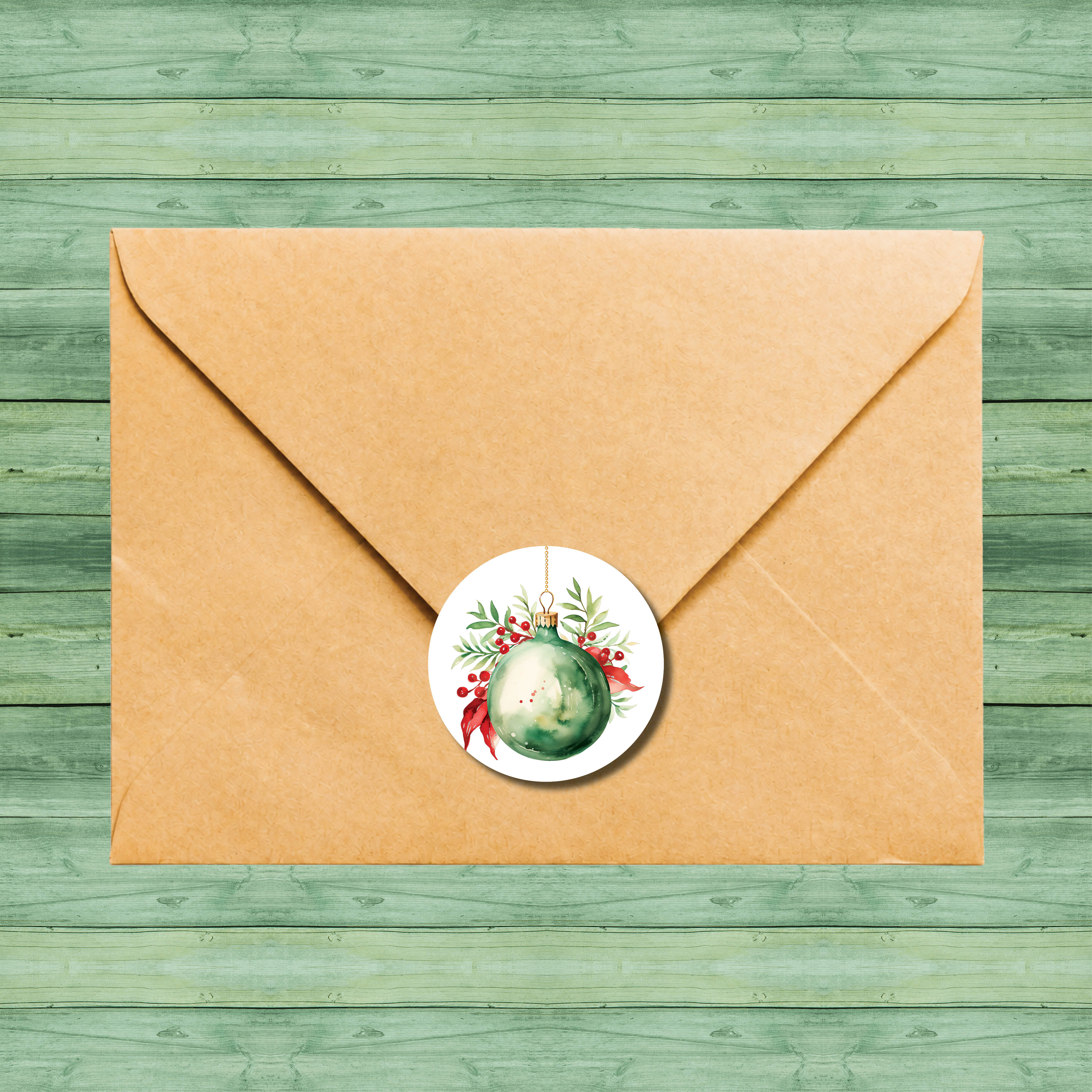 Vintage Christmas ornament envelope seals for holiday cards and mail