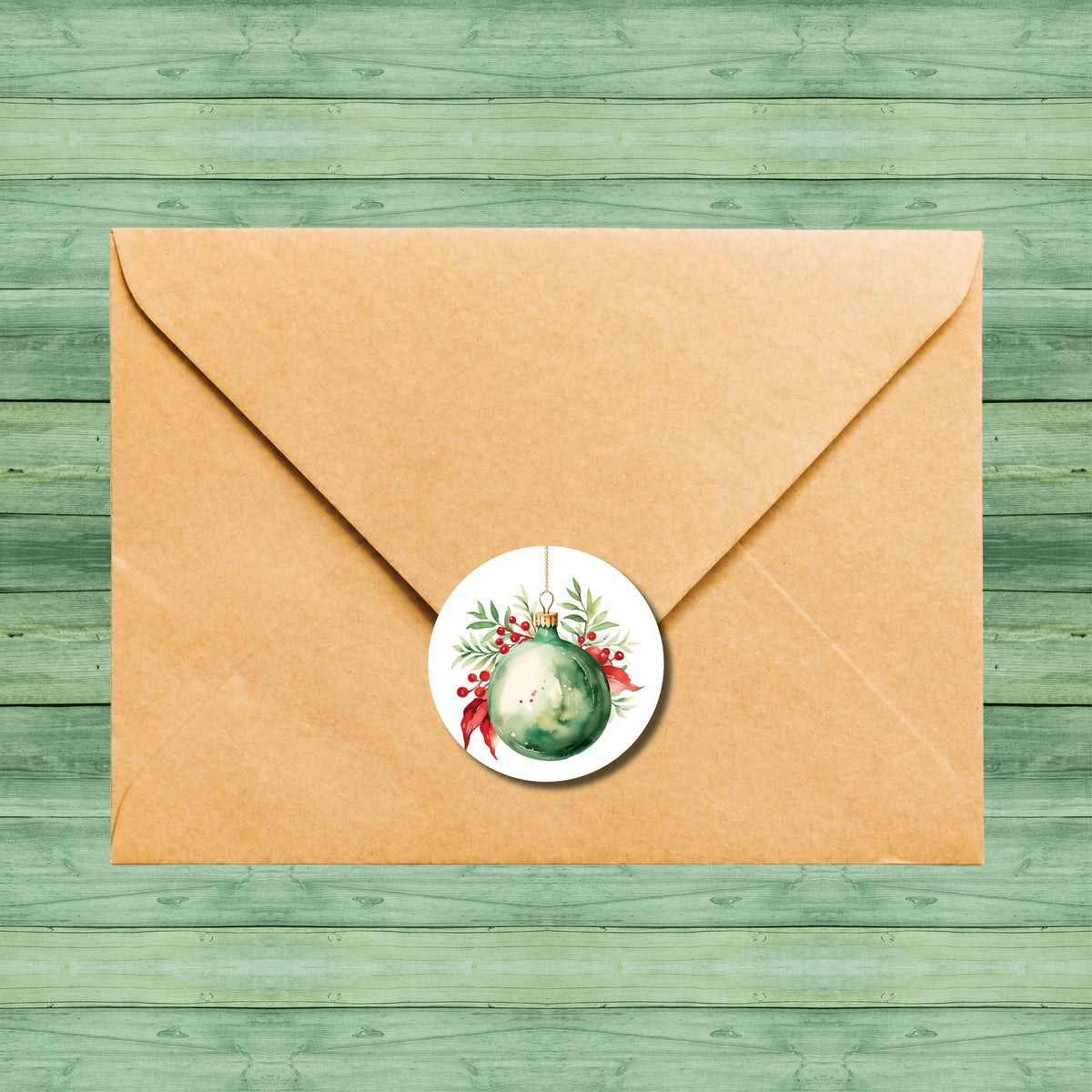 Vintage Christmas ornament envelope seals for holiday cards and mail