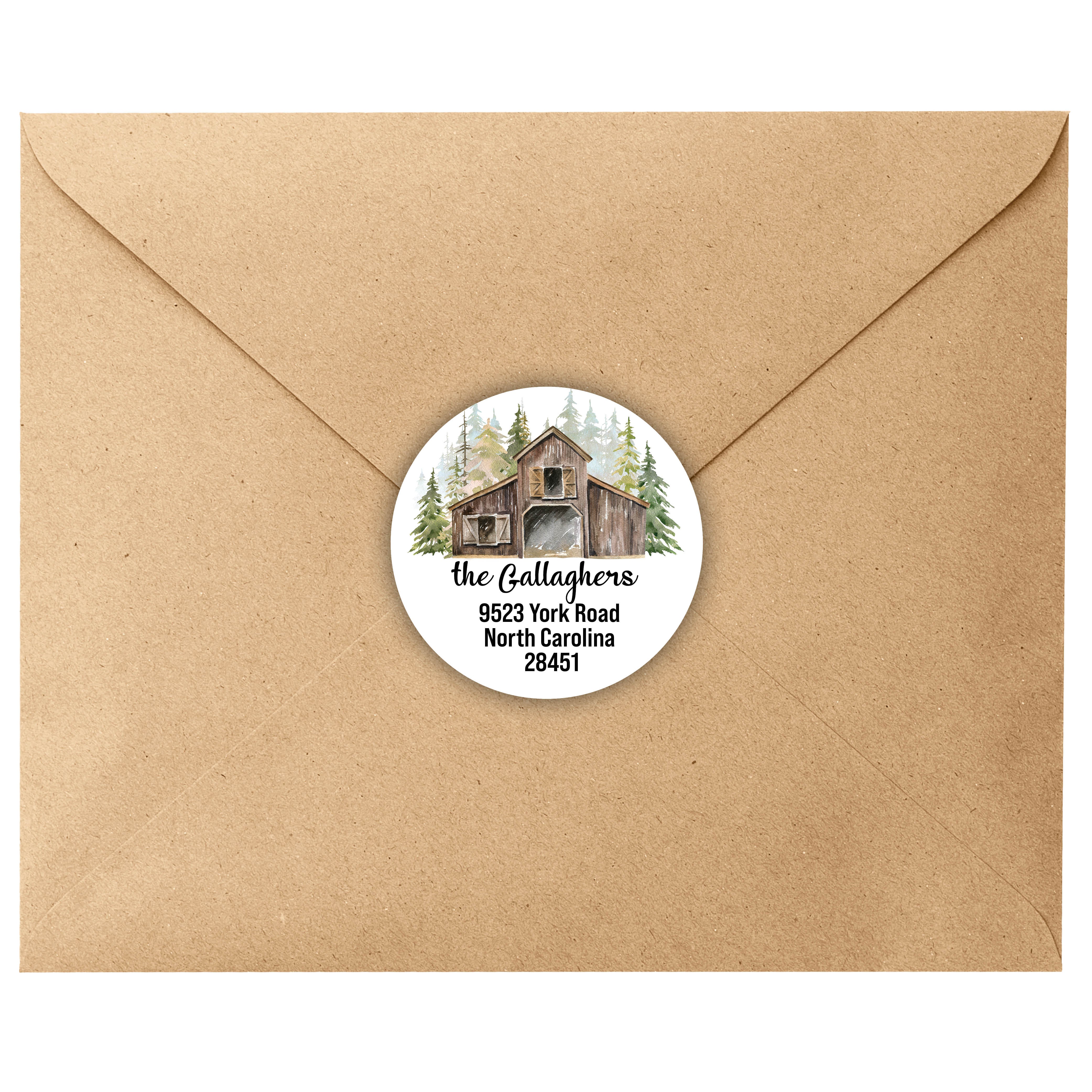 Watercolor Forest with Barn Rustic Return Address Labels