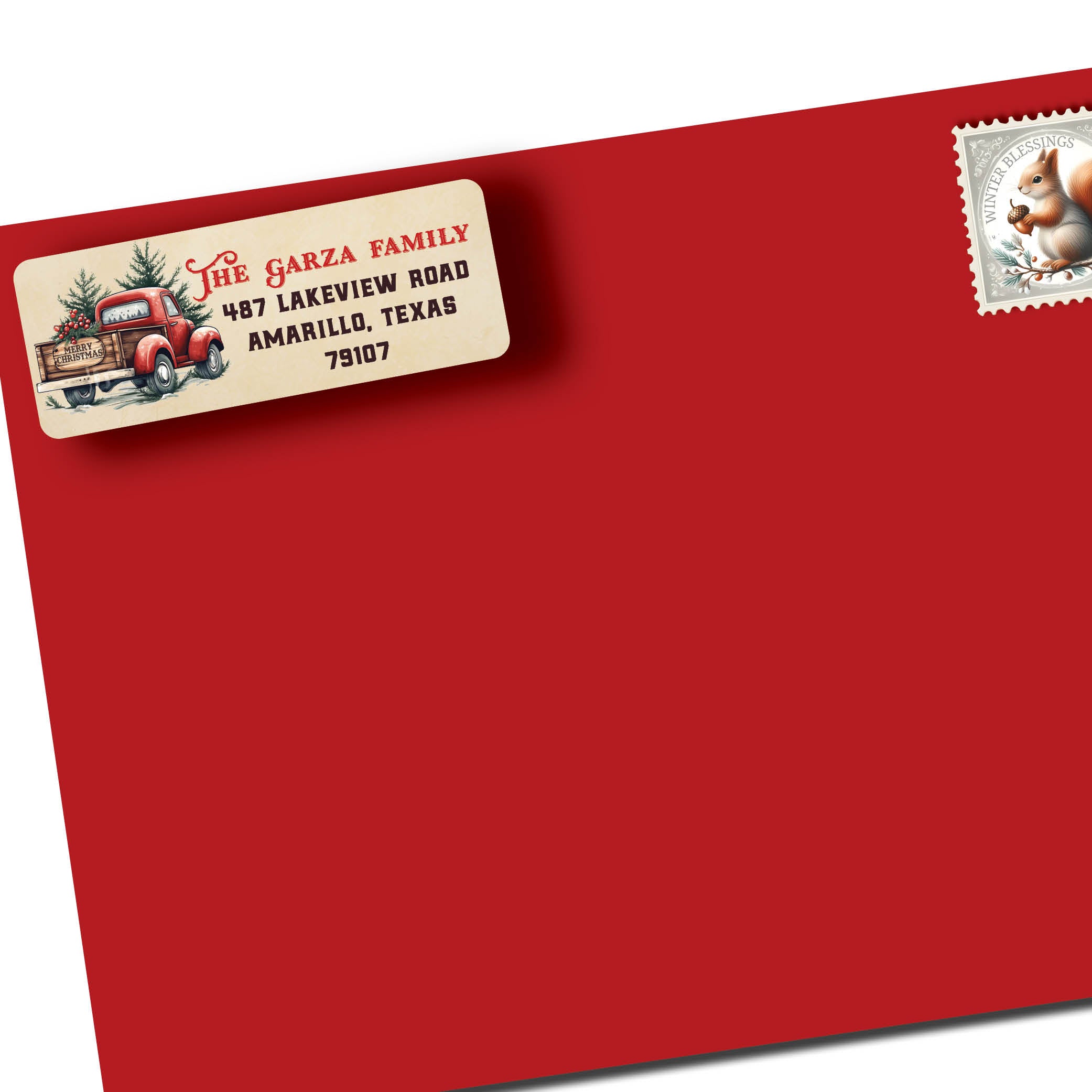 Western Truck Vintage Christmas Return Address Labels