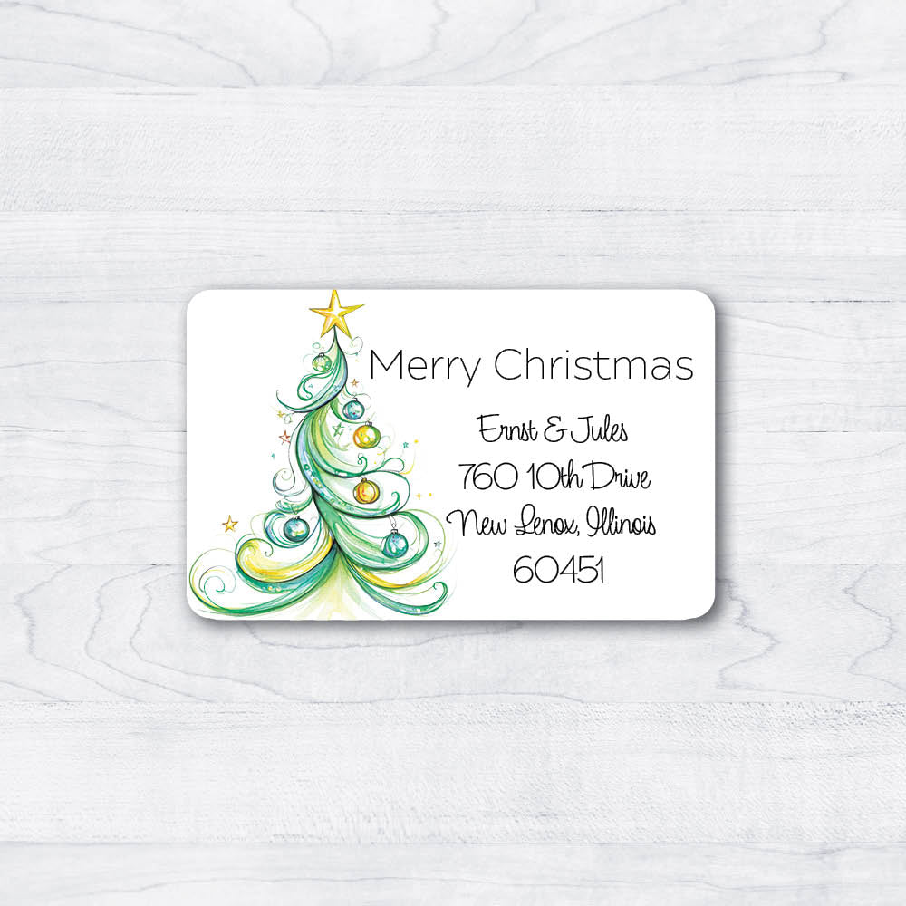 Wispy Christmas Tree Return Address Labels