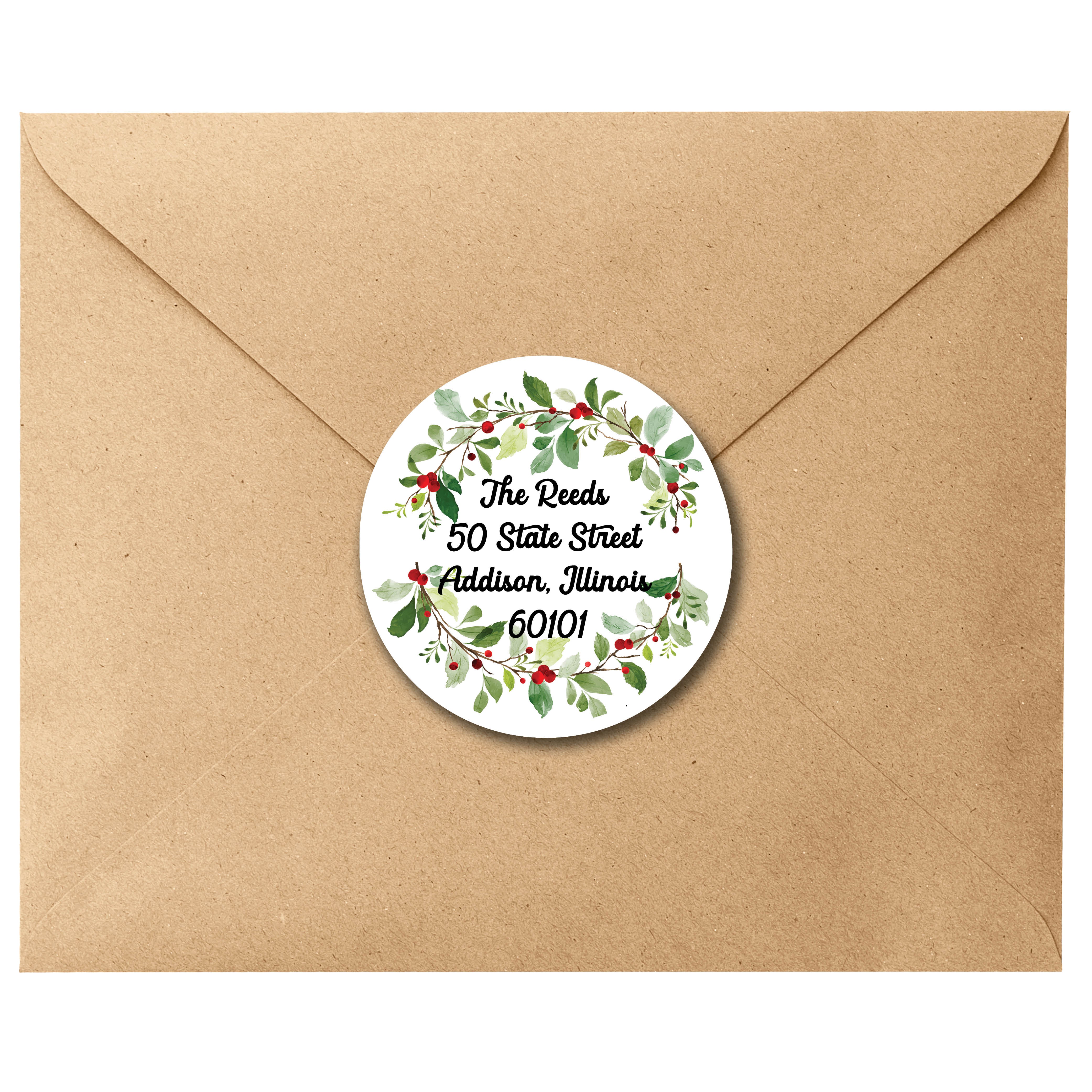 Red & Green Round Return Address Labels or Gift Tags
